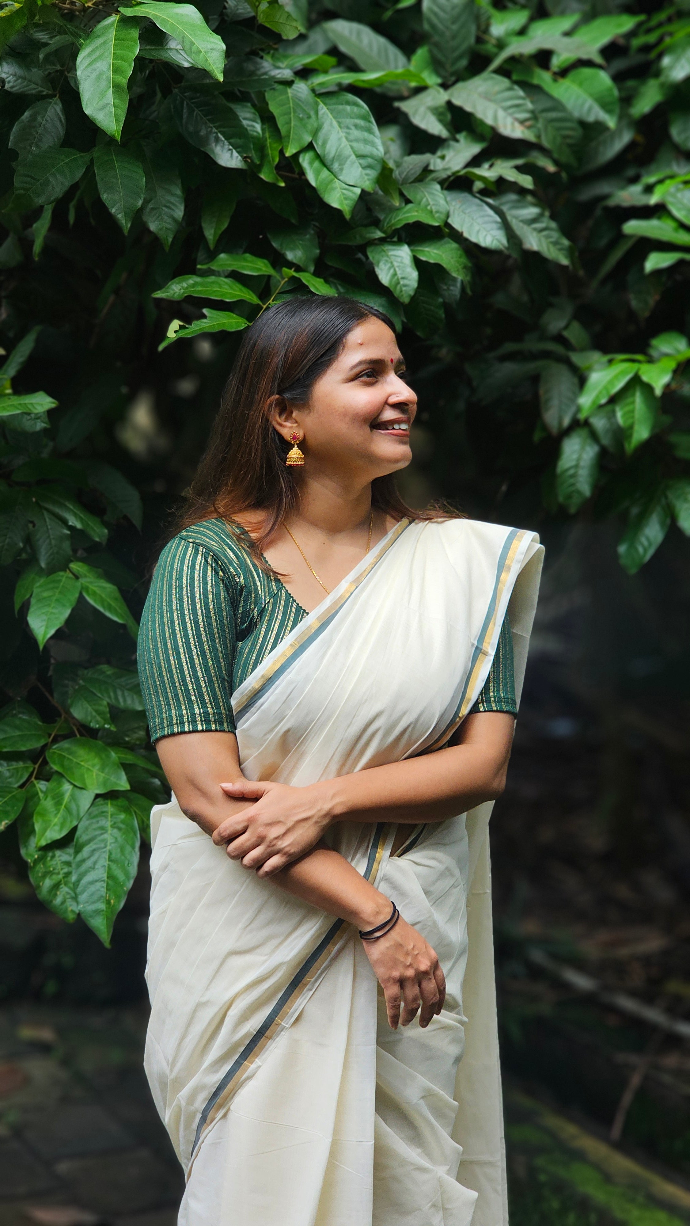 Puliyilakkara-kasavu cotton set saree - KM314