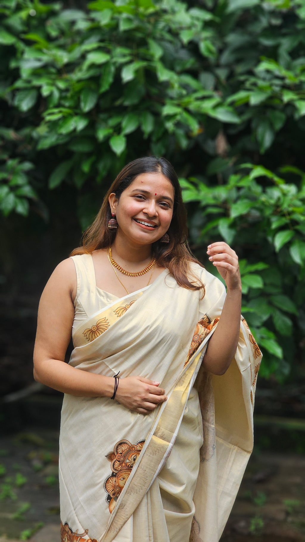 Krishna mural print kasavu set saree - KM322