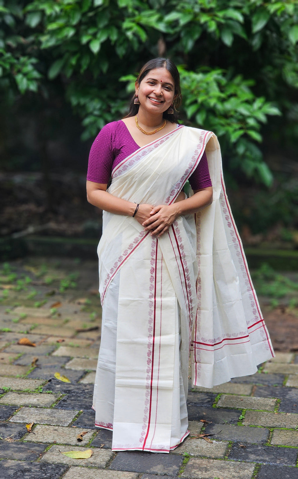 Puliyilakkara cotton set mundu with prints - KM305