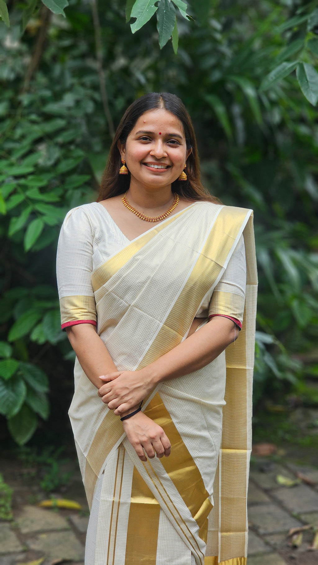 Micro check set mundu with rich kasavu - KM303