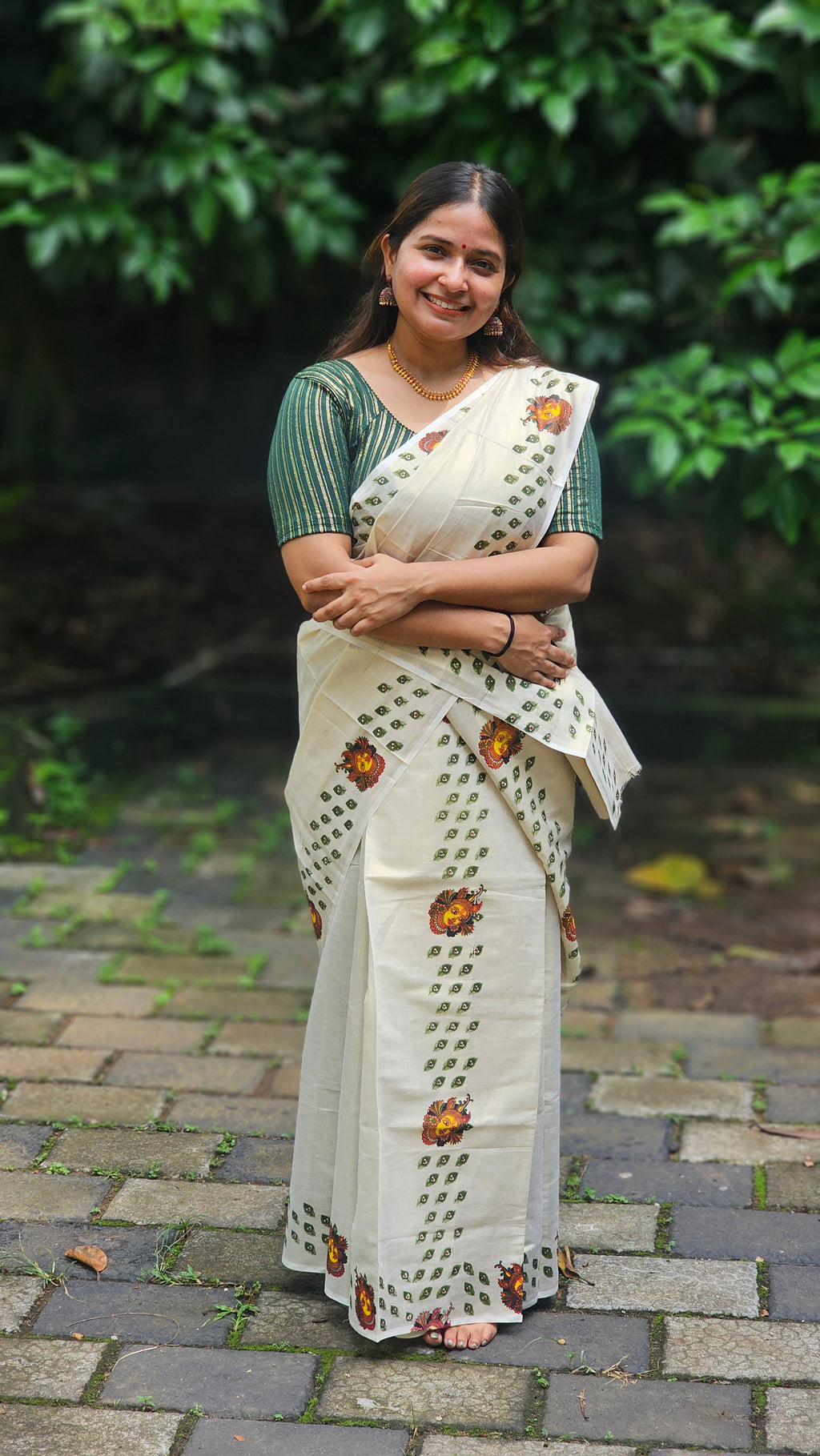 Krishna & Mayilpeeli Set mundu with blouse piece - KM306
