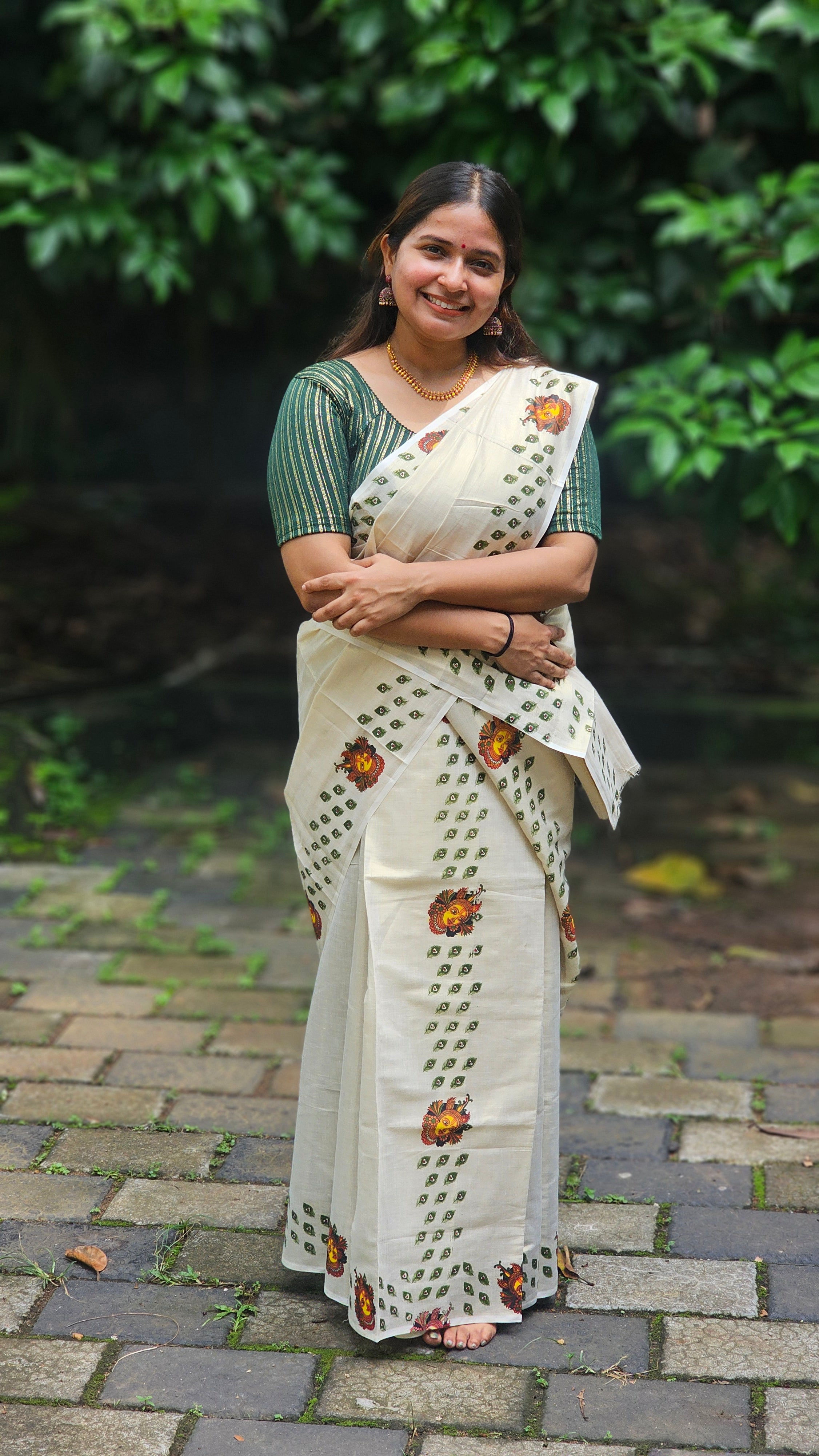Krishna & Mayilpeeli Set mundu with blouse piece - KM306