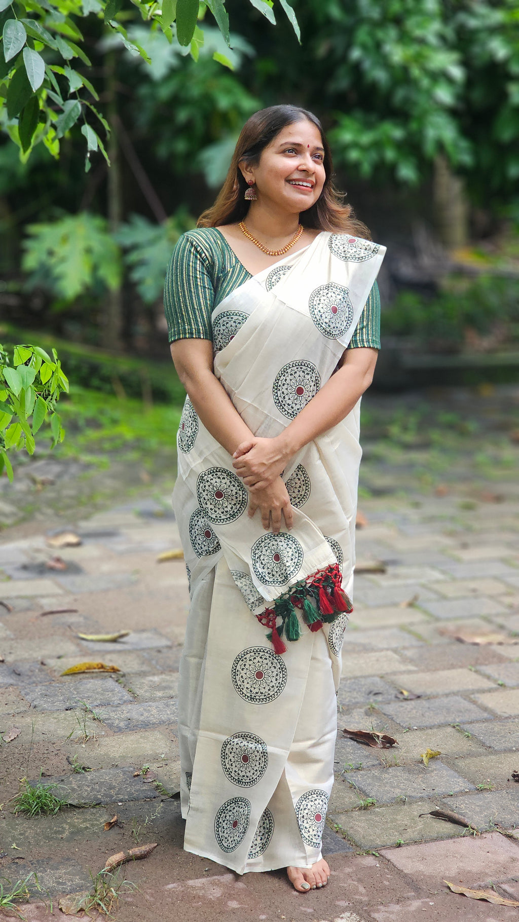 Mandala prints set mundu with tassels - KM312