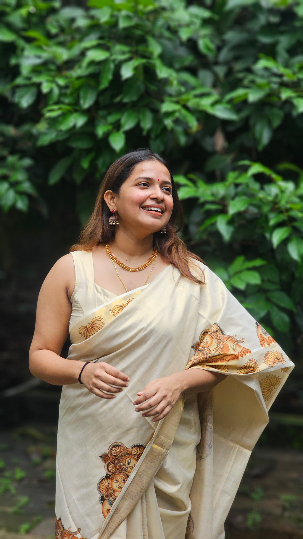 Krishna mural print kasavu set saree - KM322