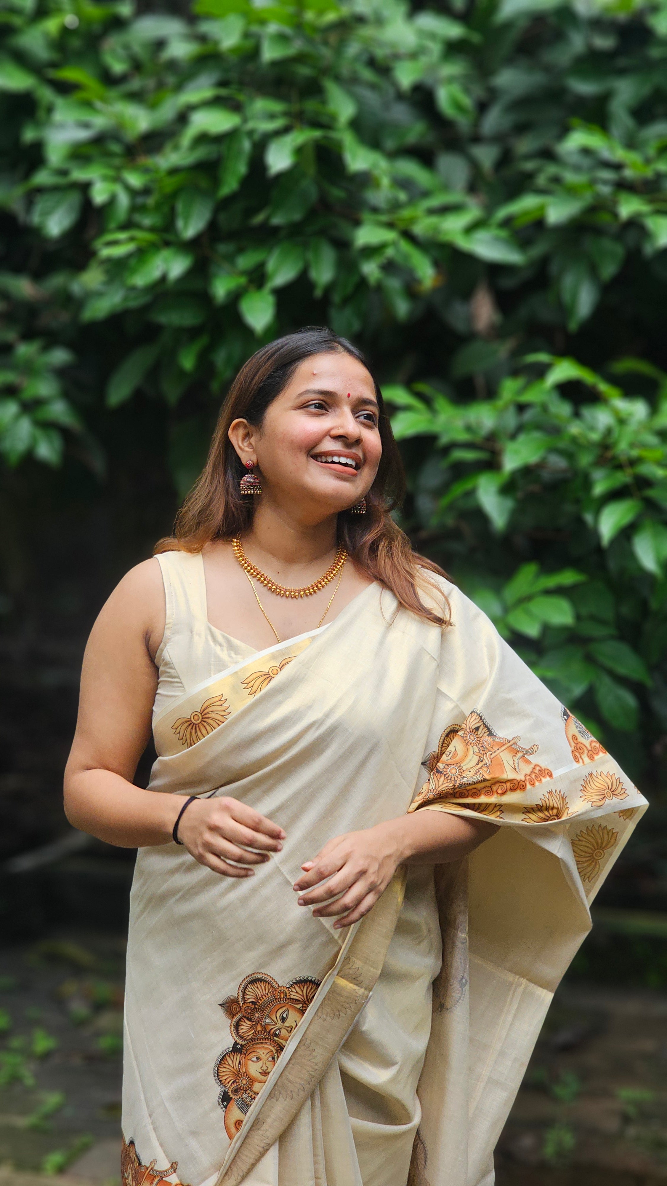 Krishna mural print kasavu set saree - KM322