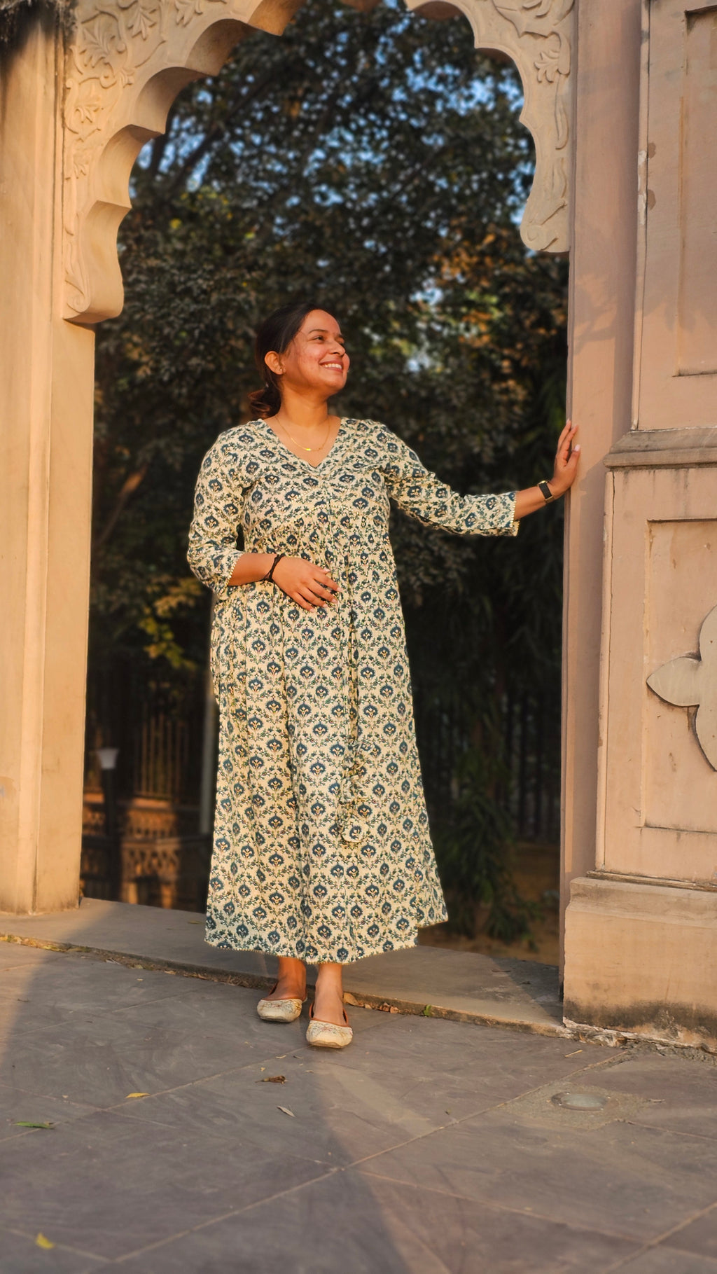 Floral Printed Empire Cut Cotton Kurta -KM111
