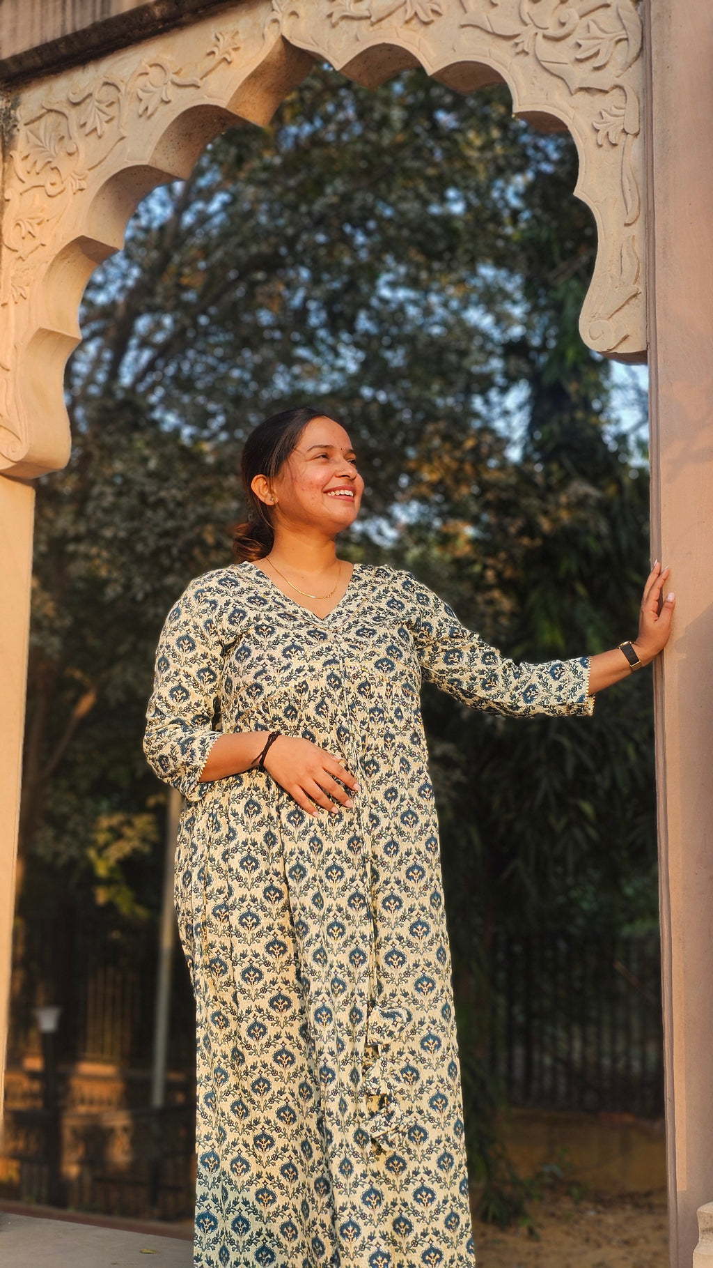 Floral Printed Empire Cut Cotton Kurta -KM111
