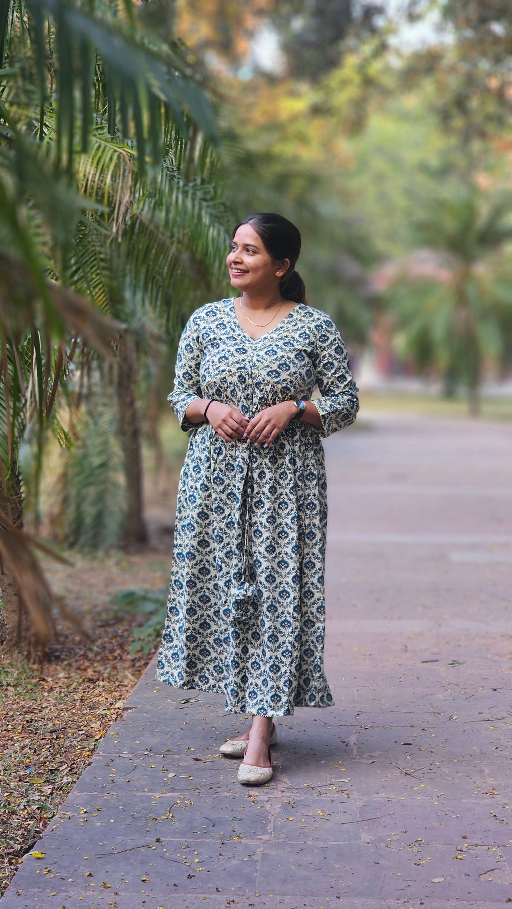 Floral Printed Empire Cut Cotton Kurta -KM111