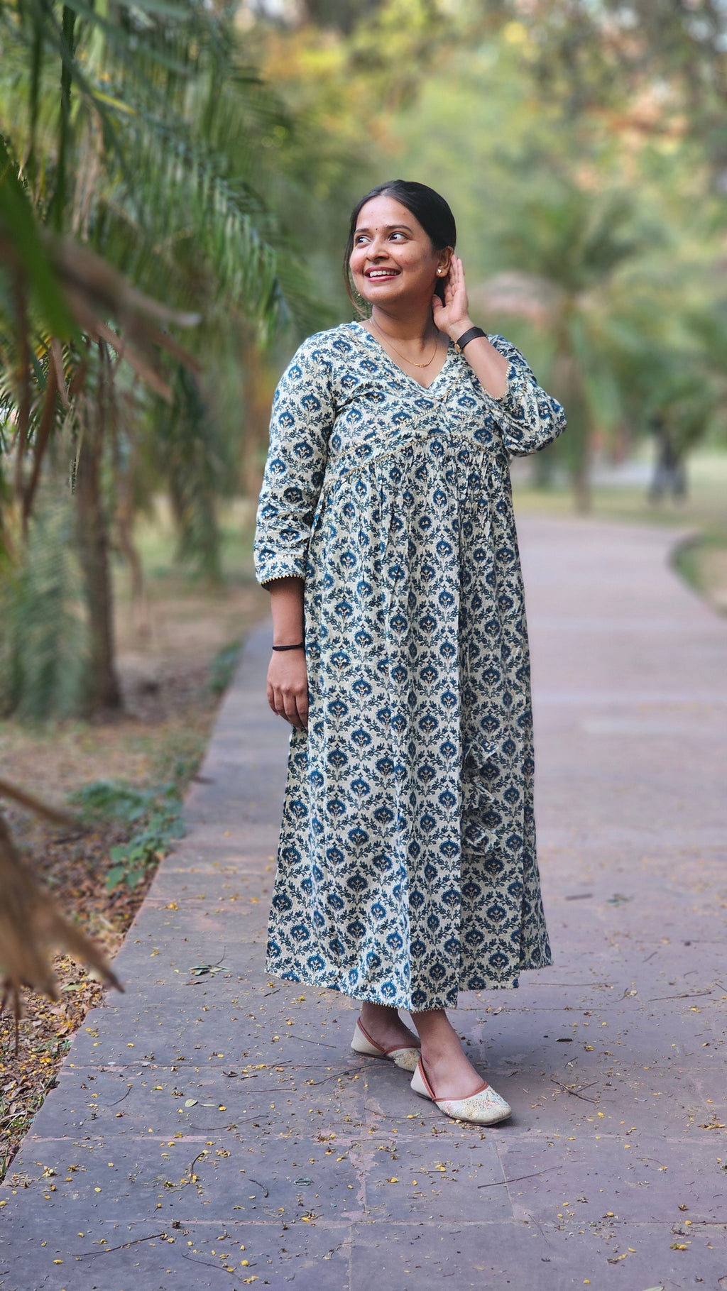 Floral Printed Empire Cut Cotton Kurta -KM111