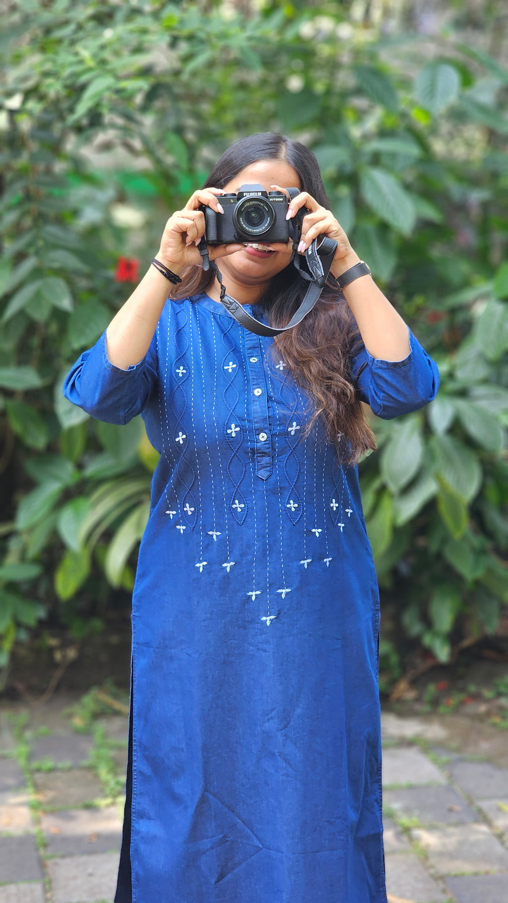 Blue Denim Mandarin Collar Straight Kurta -KM202