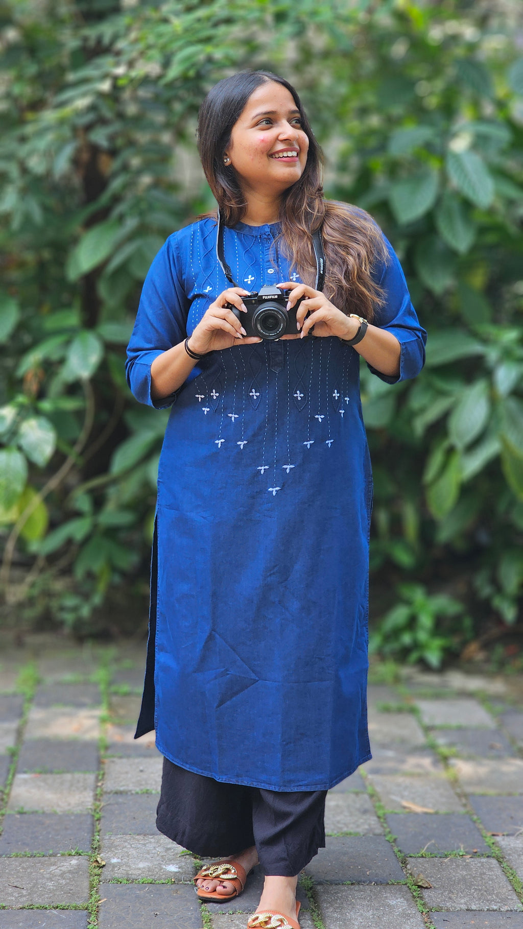 Blue Denim Mandarin Collar Straight Kurta -KM202