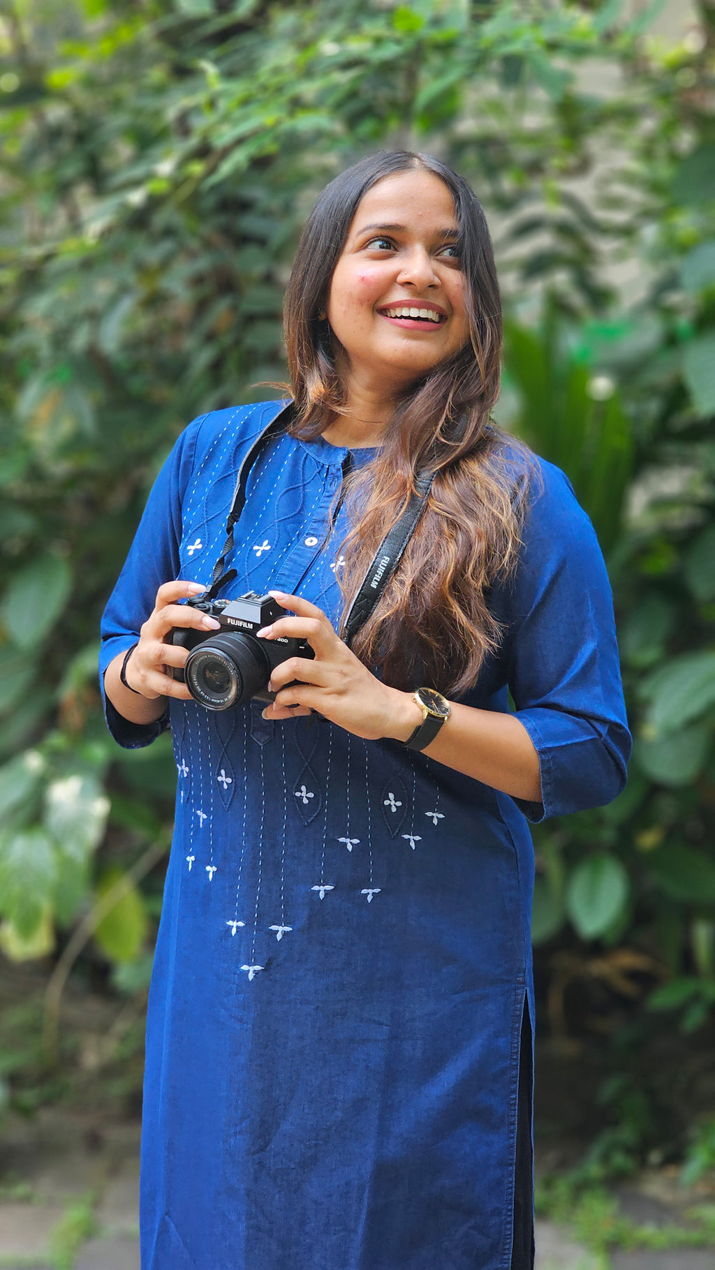 Blue Denim Mandarin Collar Straight Kurta -KM202