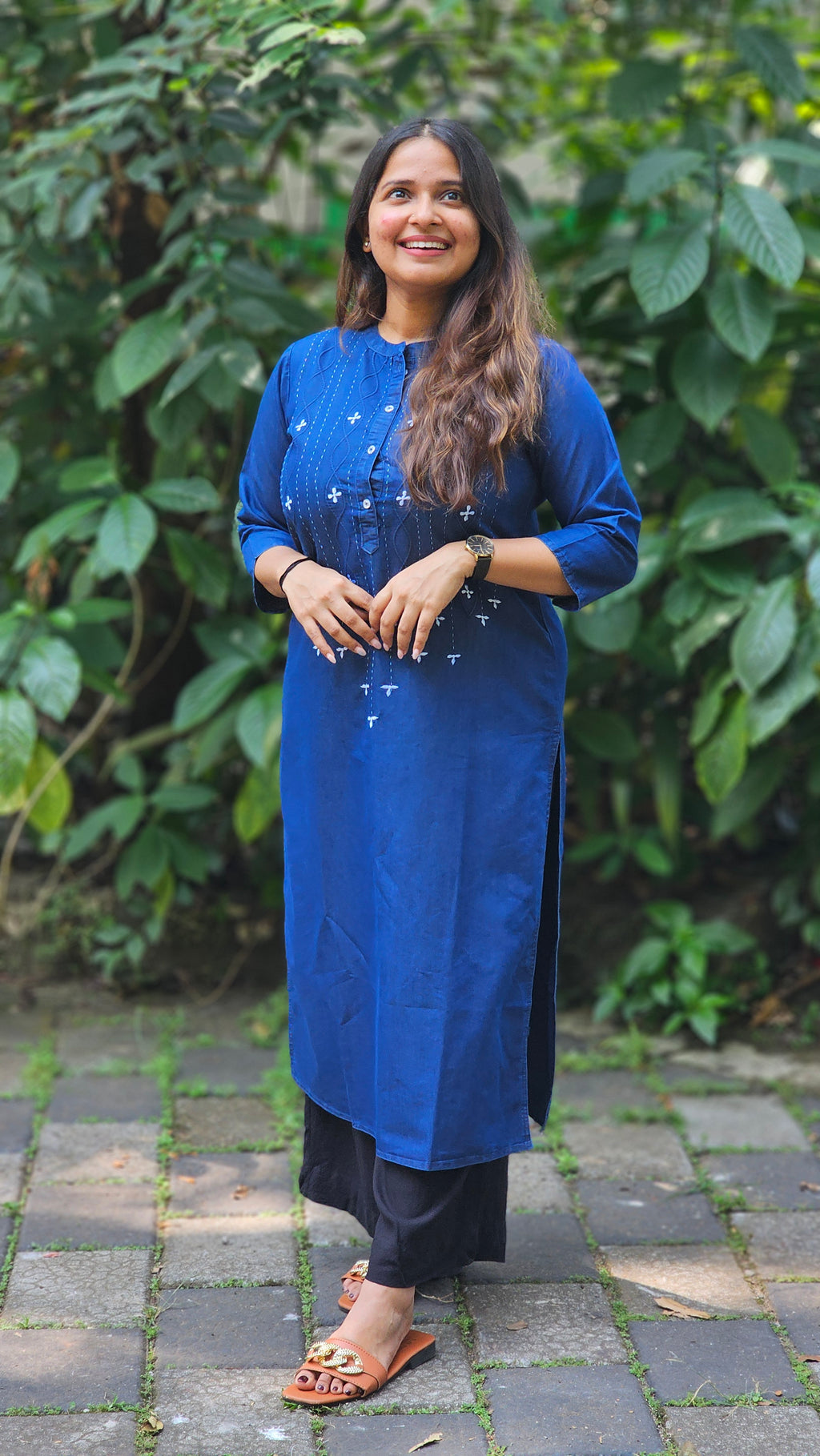 Blue Denim Mandarin Collar Straight Kurta -KM202