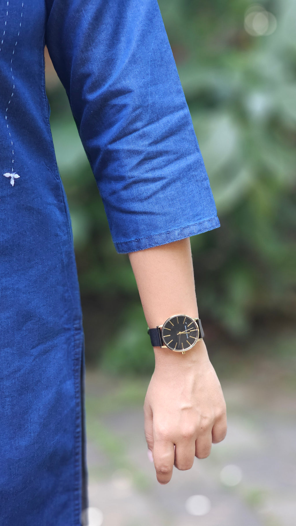 Blue Denim Mandarin Collar Straight Kurta -KM202