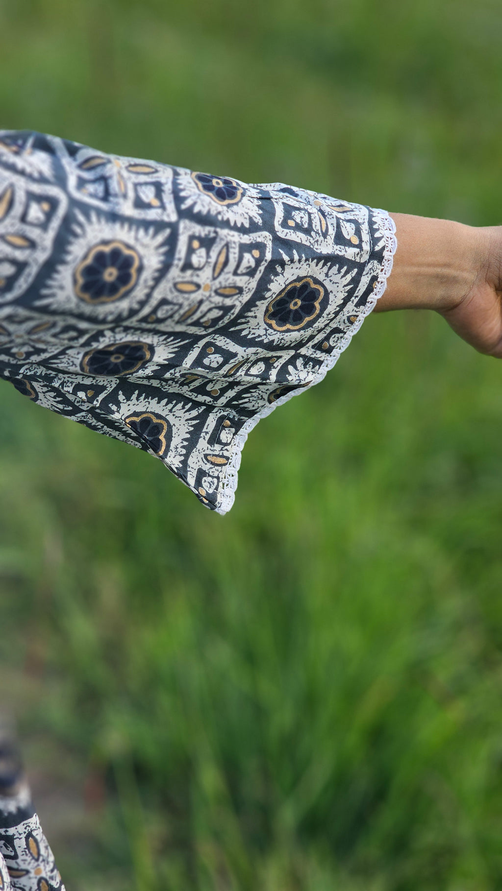 Printed Flared White Cotton Kurta -KM105