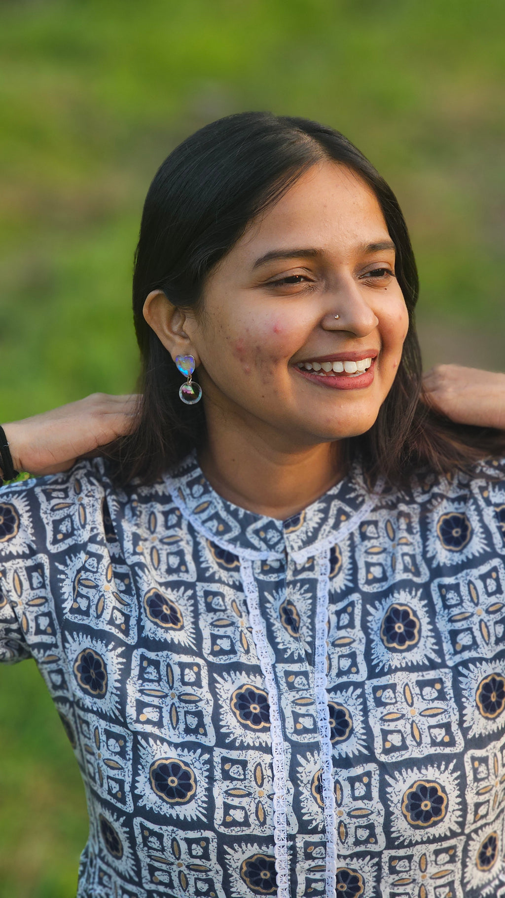 Printed Flared White Cotton Kurta -KM105