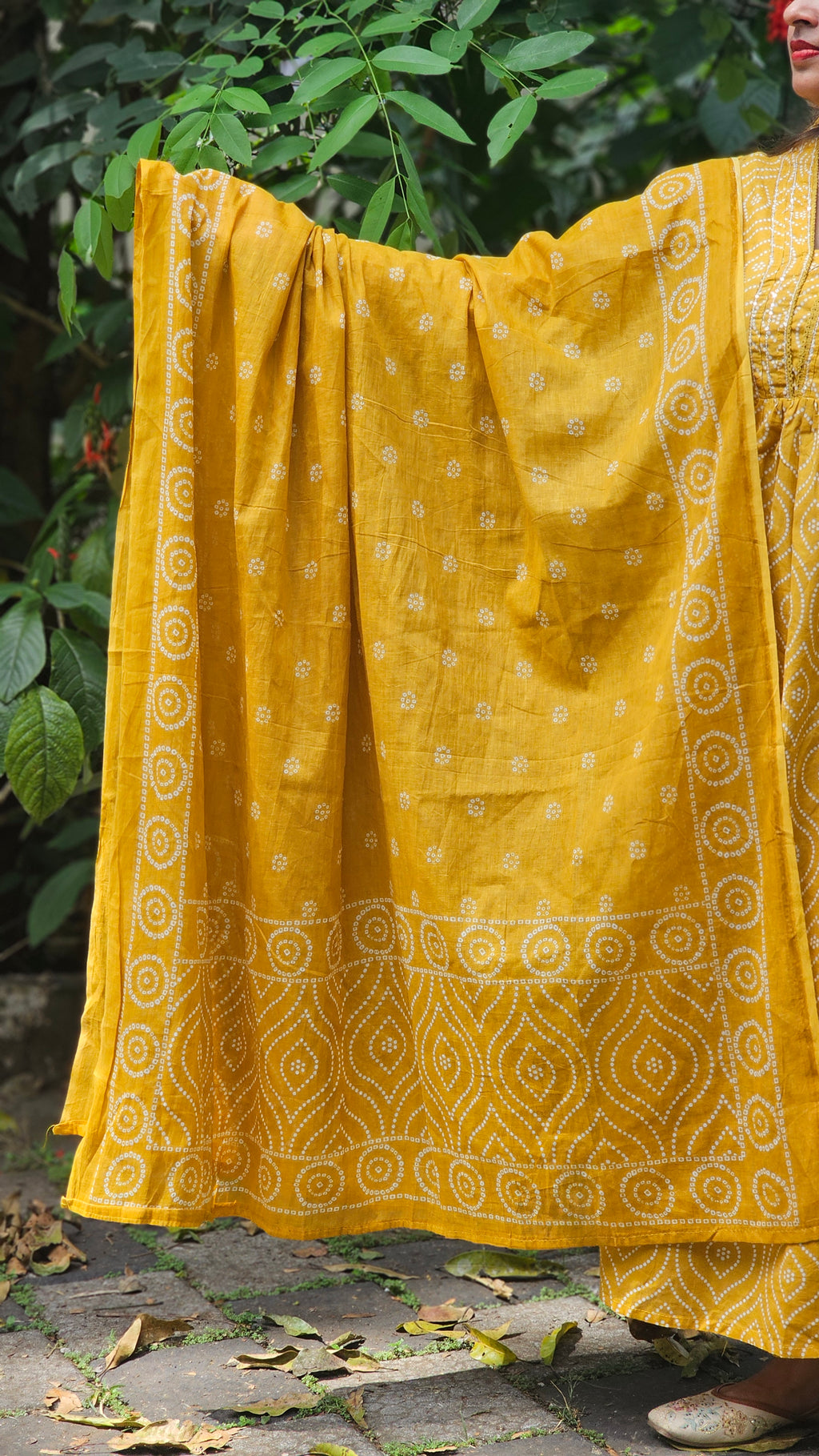 Mustard Ethnic Printed Cotton A-Line Set -KM110