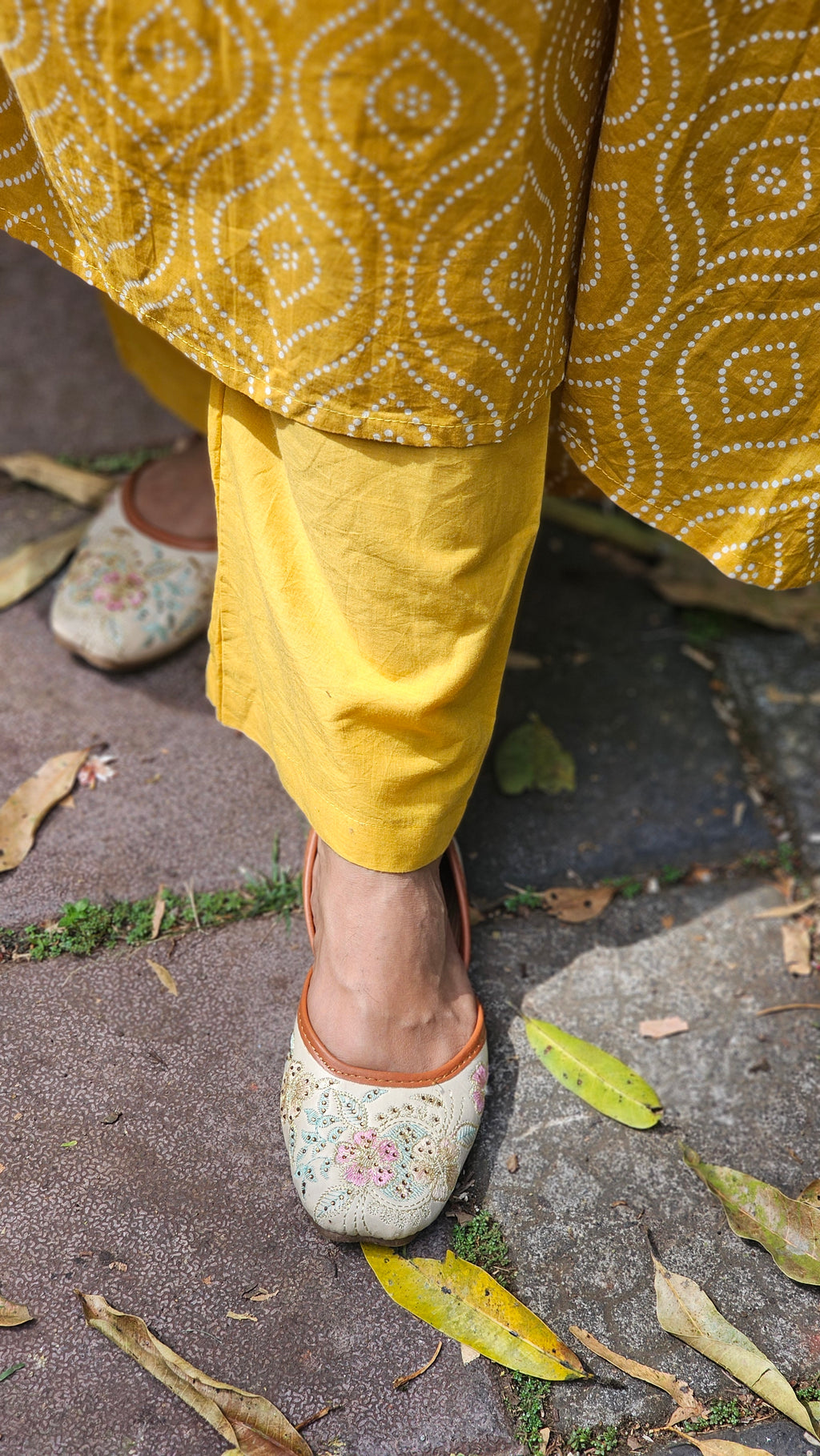 Mustard Ethnic Printed Cotton A-Line Set -KM110