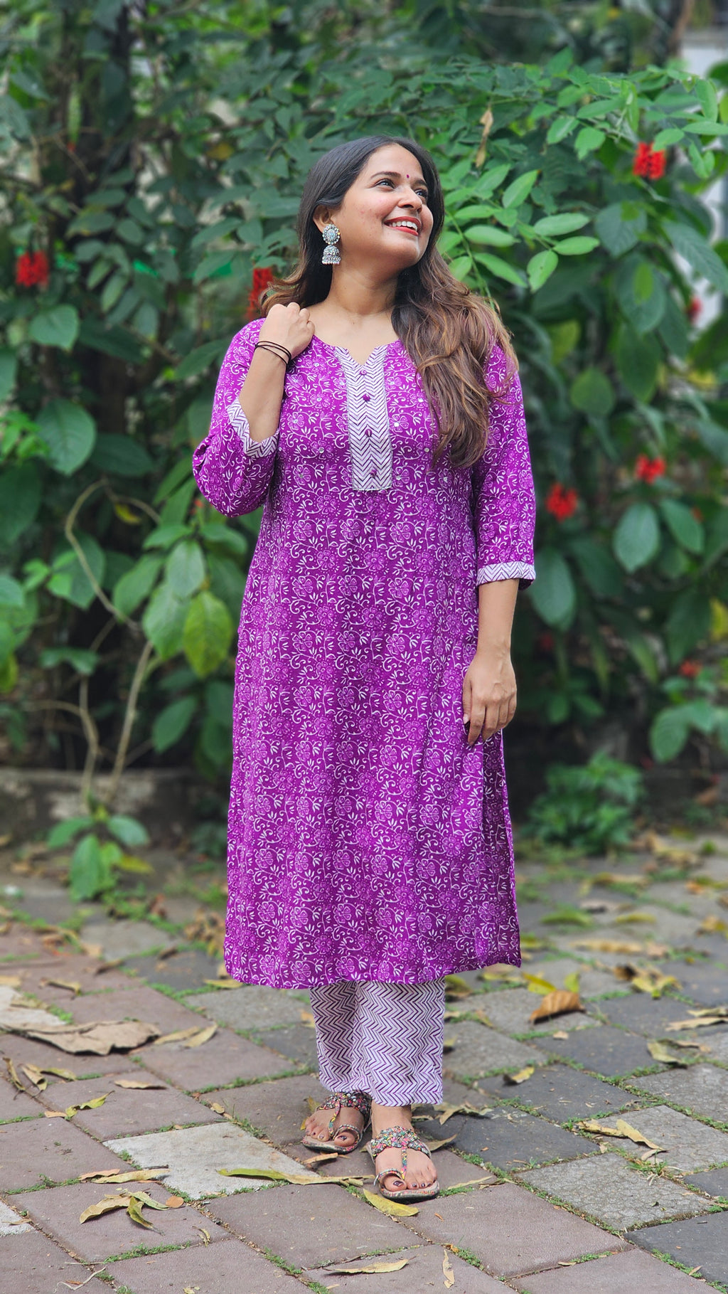Purple Ethnic Print Kurta Set -KM107