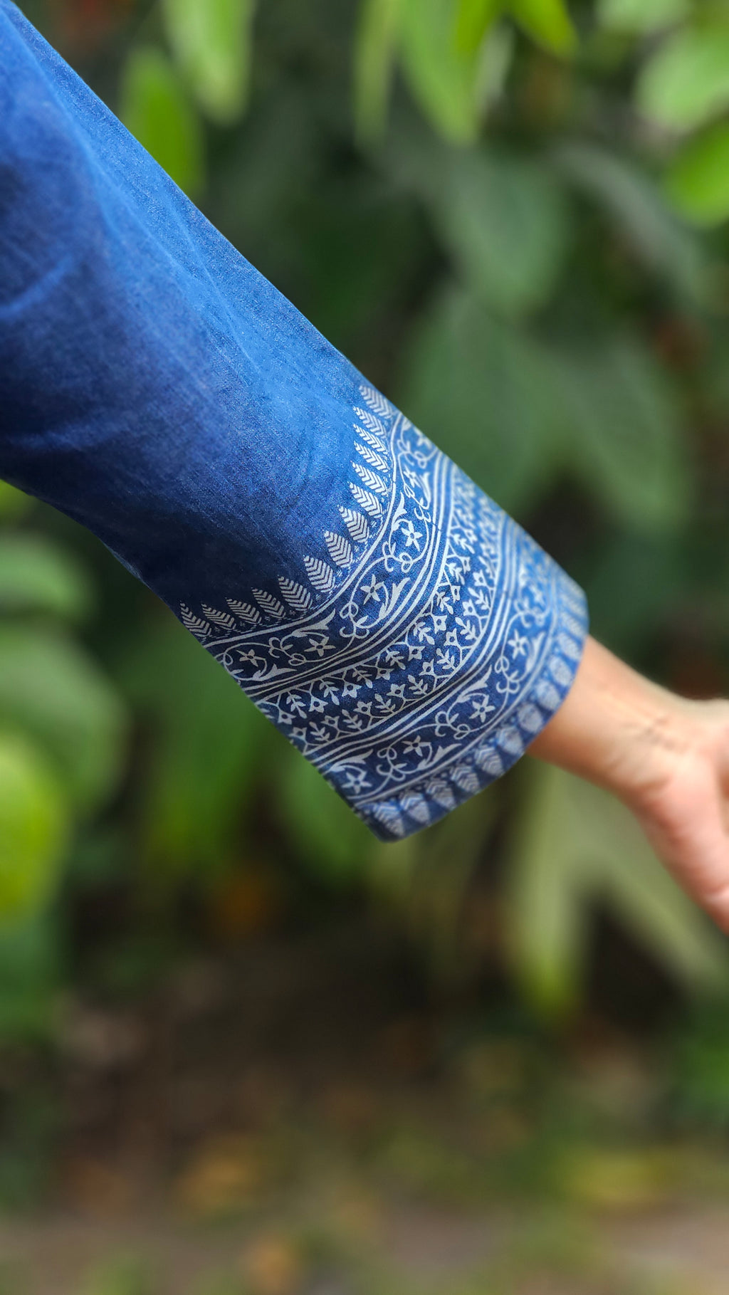 Solid Denim Kurta with Printed Hem -KM203