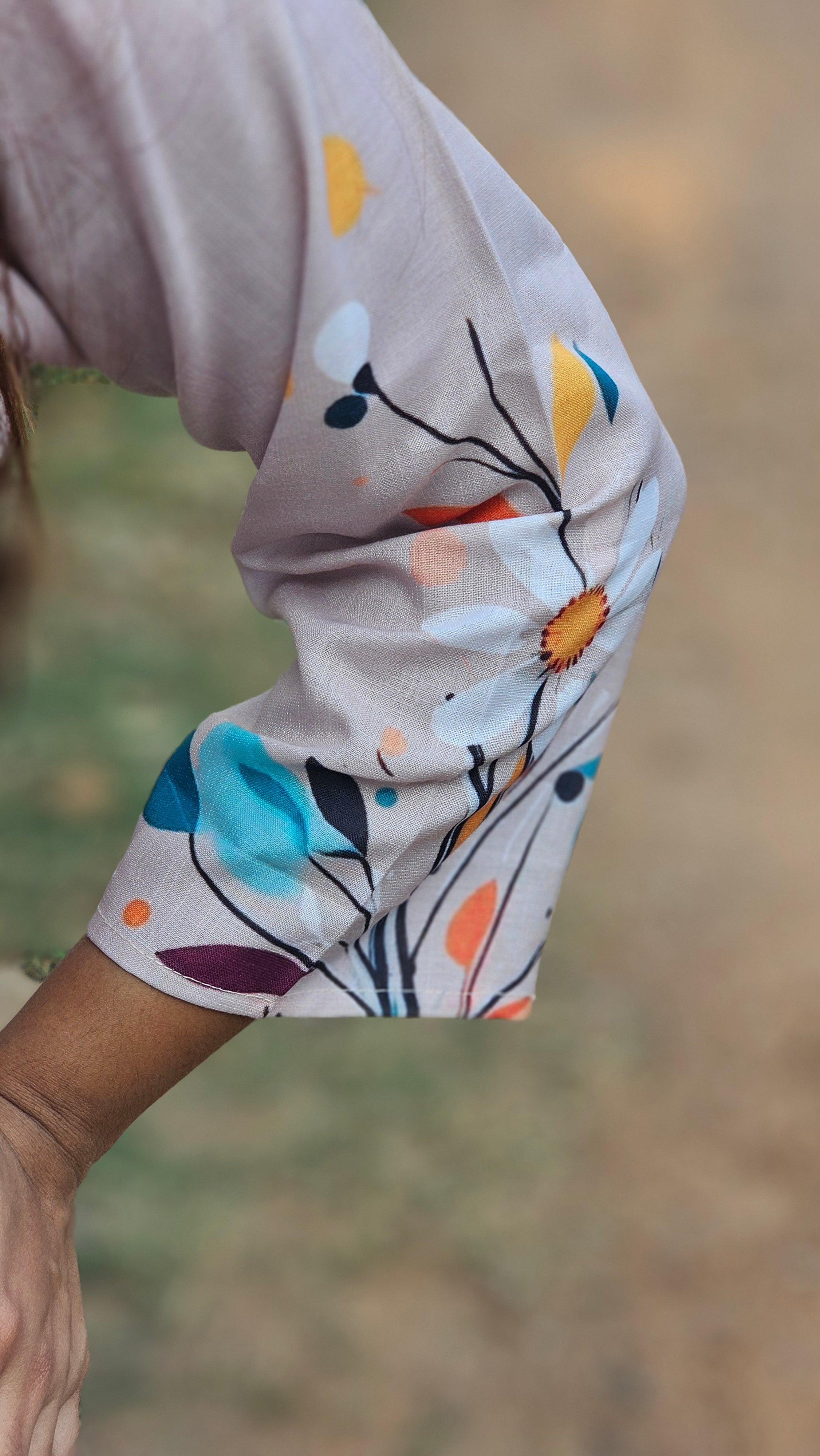 Beige Floral Printed Short Kurti -KM207