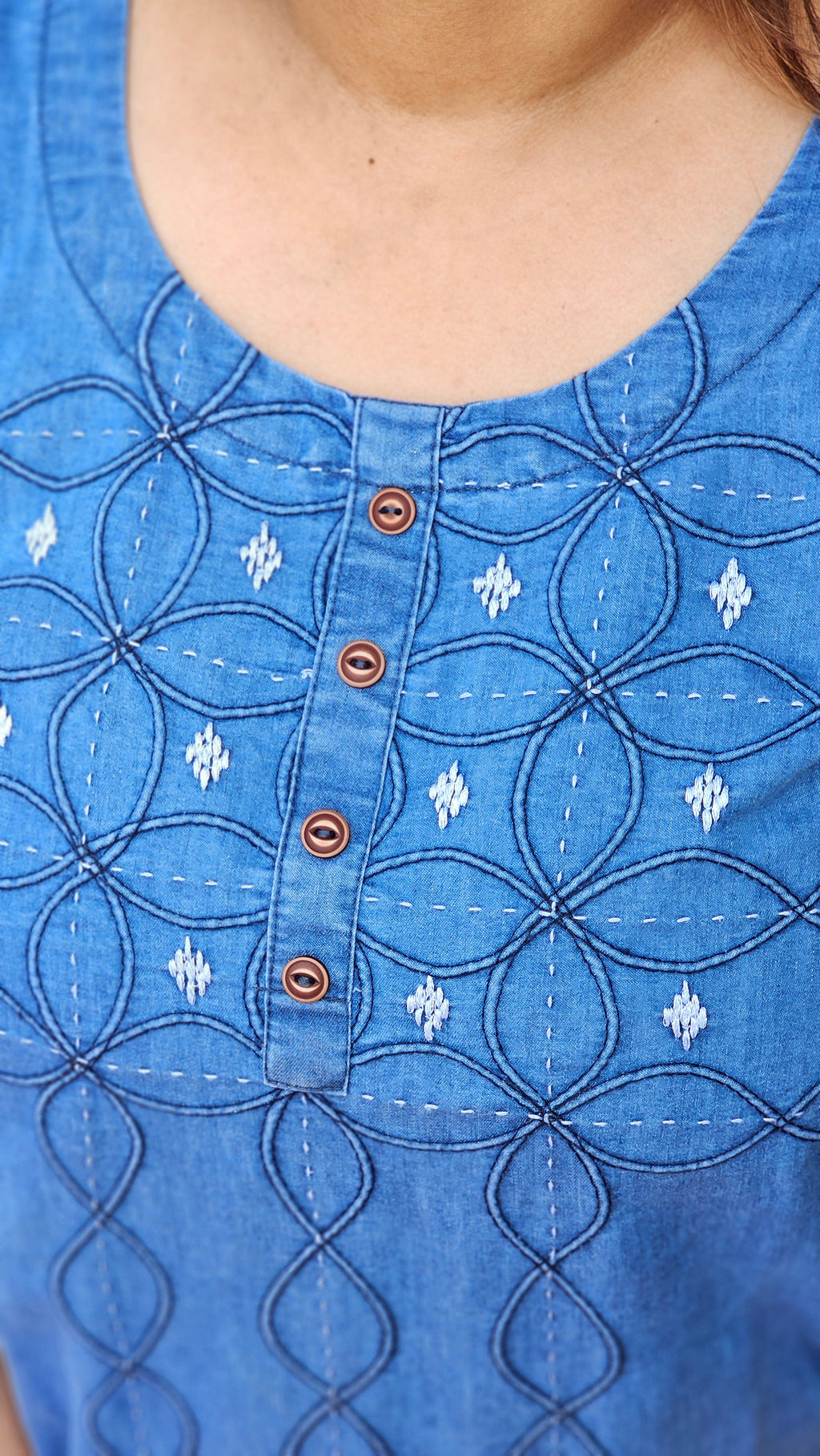 Blue Embroidered Denim Short Kurti -KM208