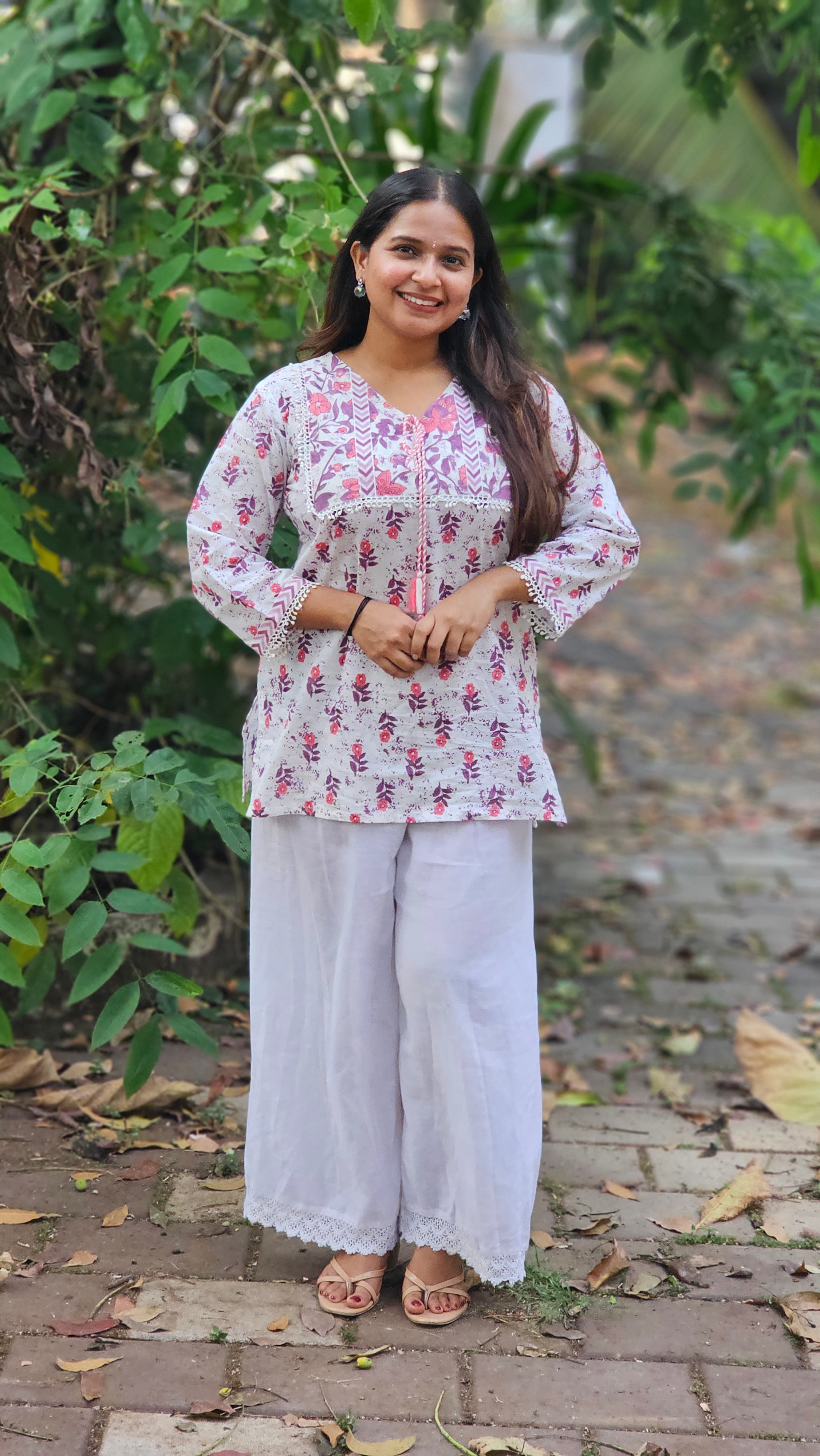 White Floral Printed Short Kurti - KM119