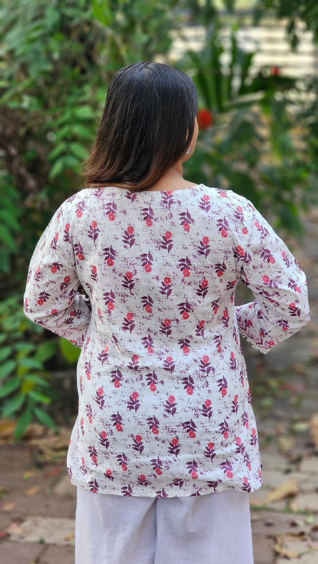 White Floral Printed Short Kurti - KM119