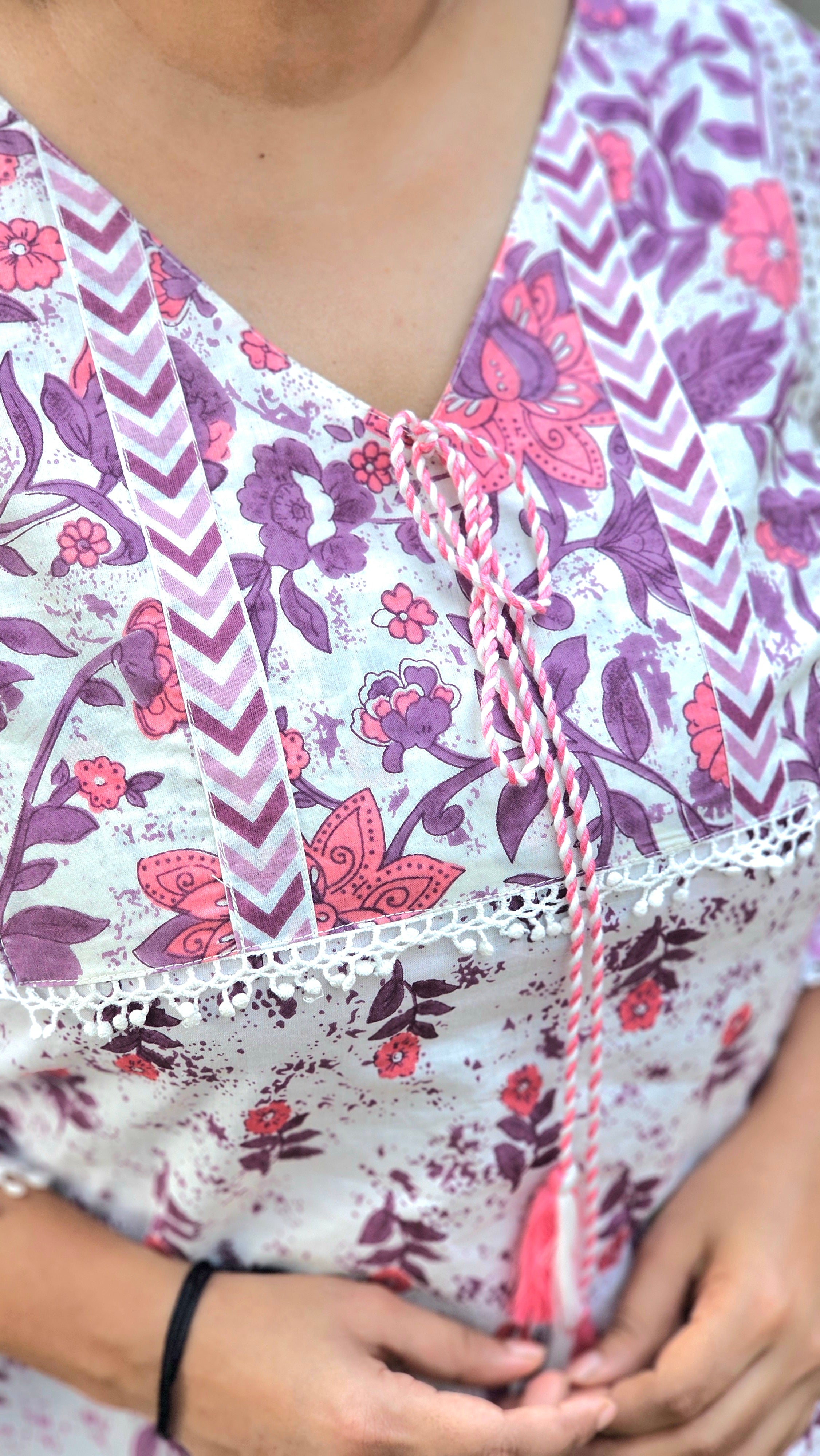 White Floral Printed Short Kurti - KM119