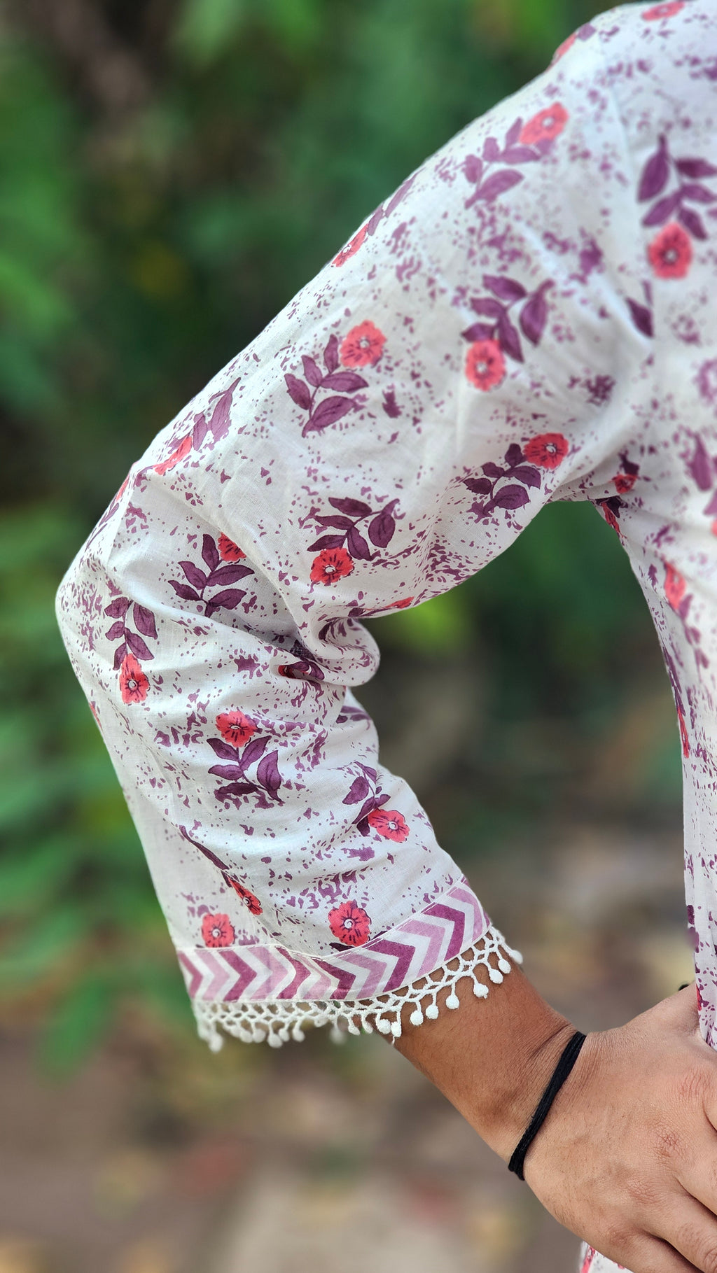 White Floral Printed Short Kurti - KM119