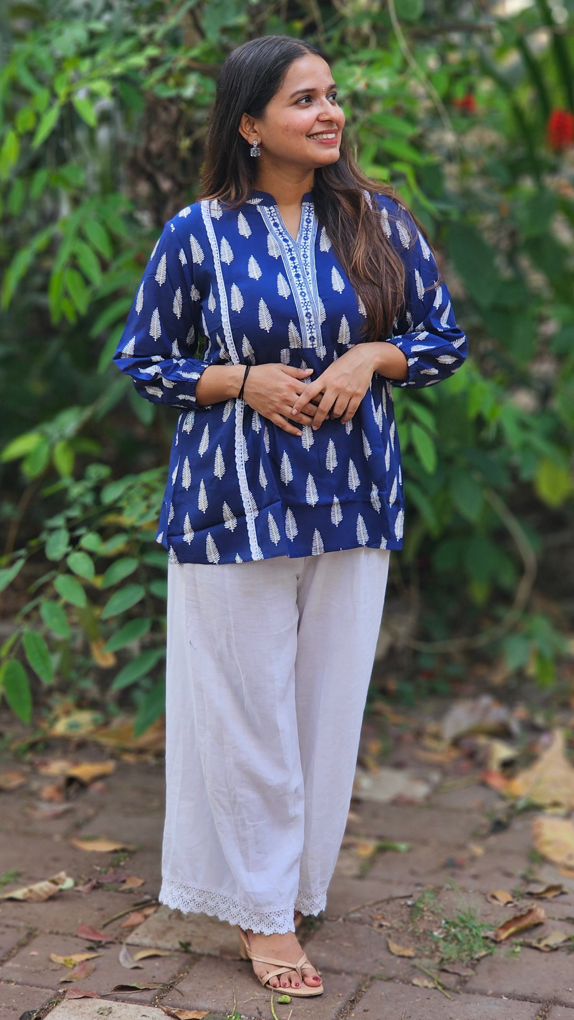 Dark Blue Printed Short Kurti - KM120