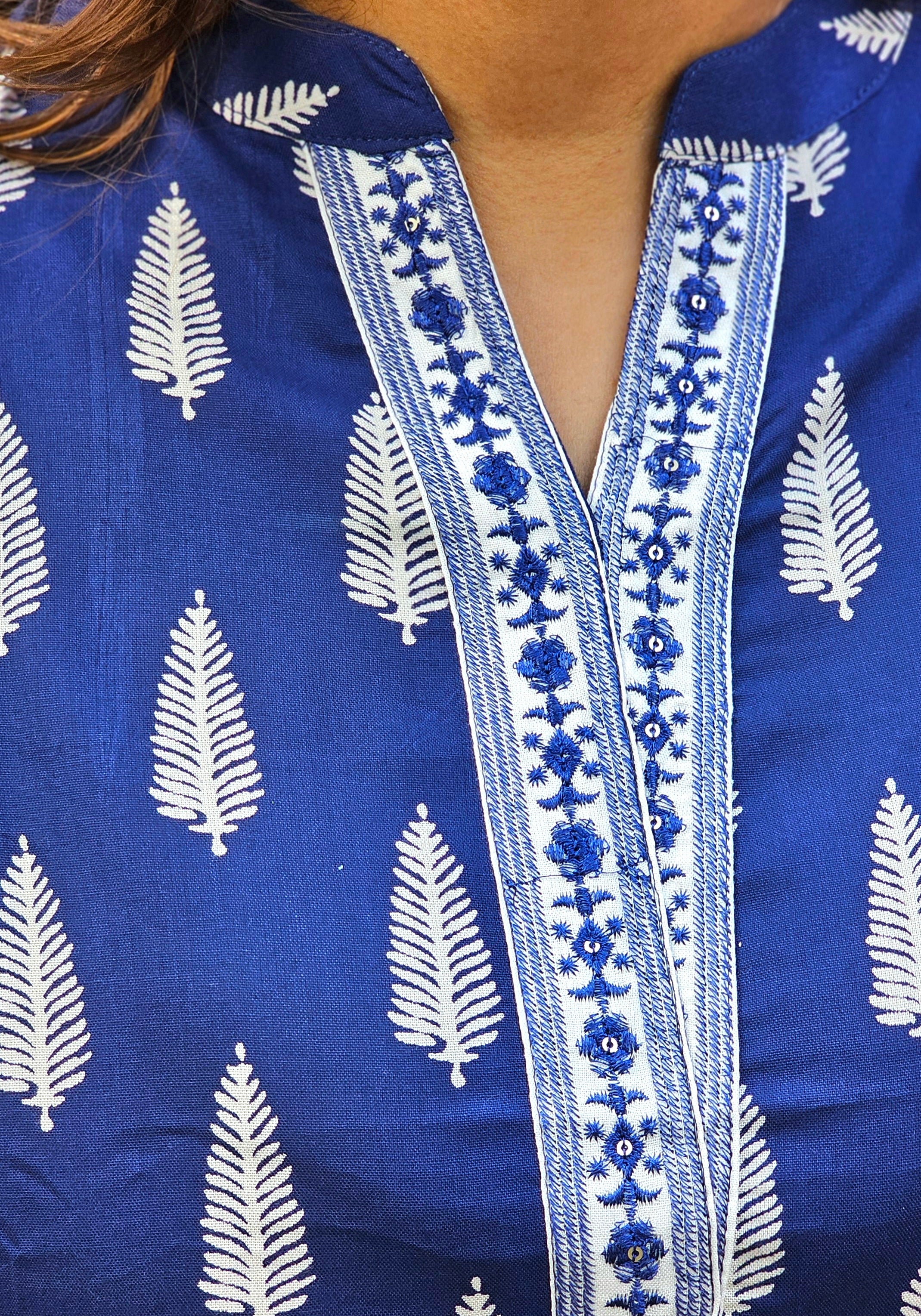 Dark Blue Printed Short Kurti - KM120