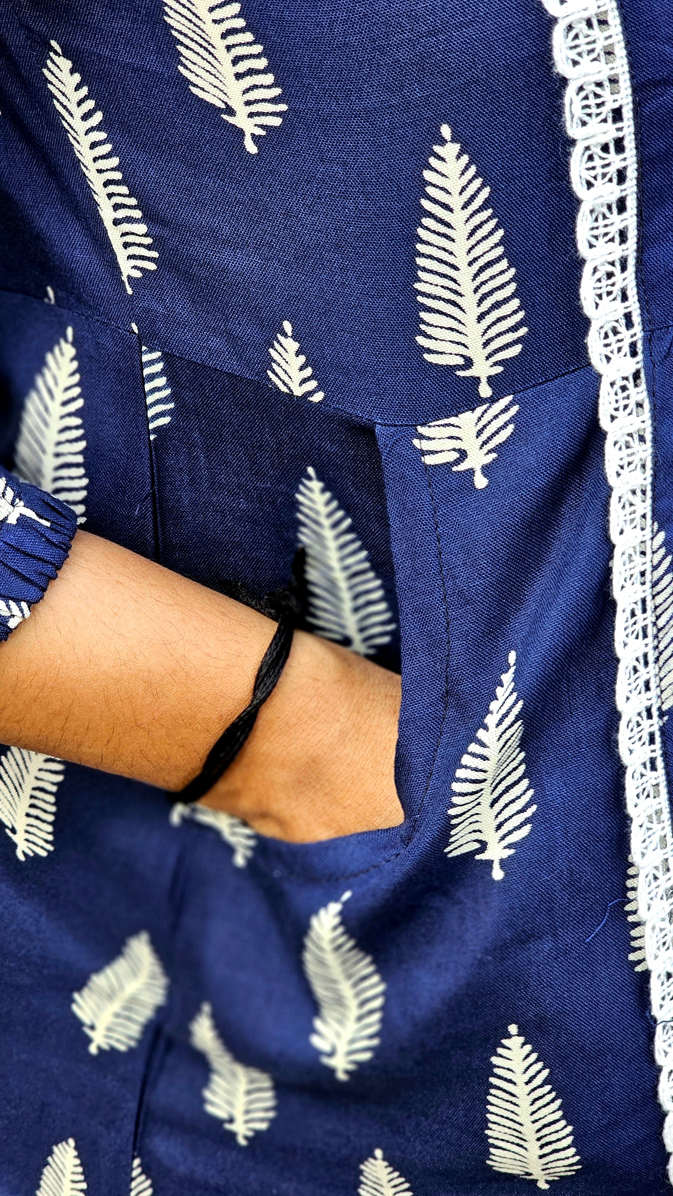 Dark Blue Printed Short Kurti - KM120