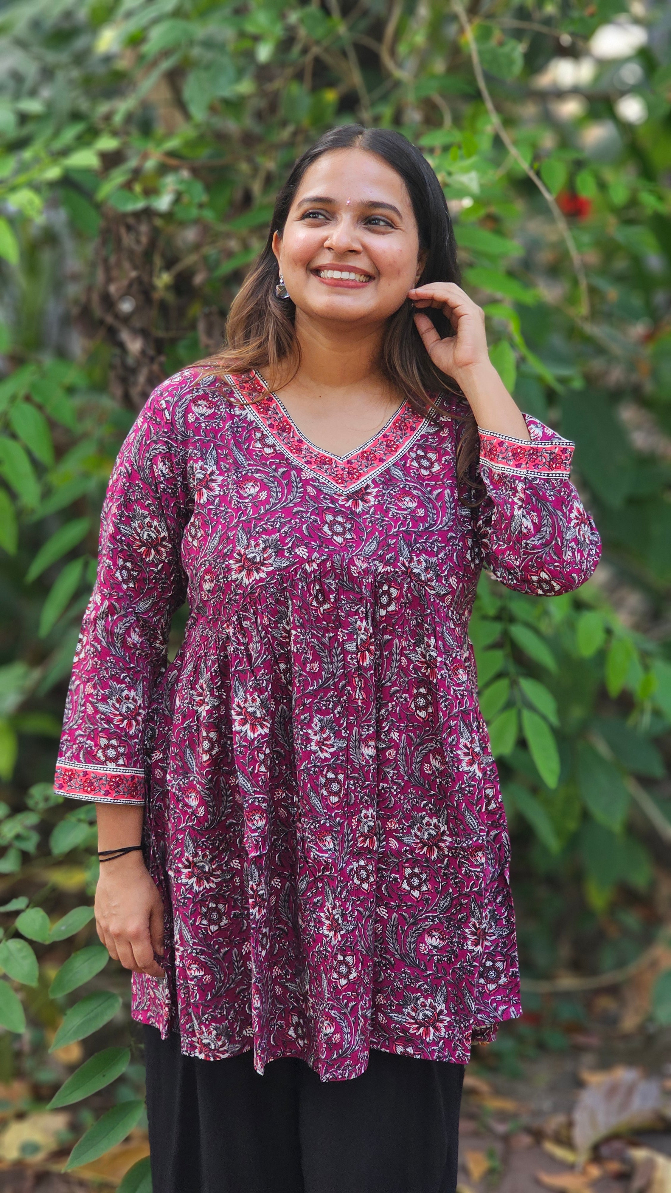 Rich Plum Floral Printed Tunic - KM121