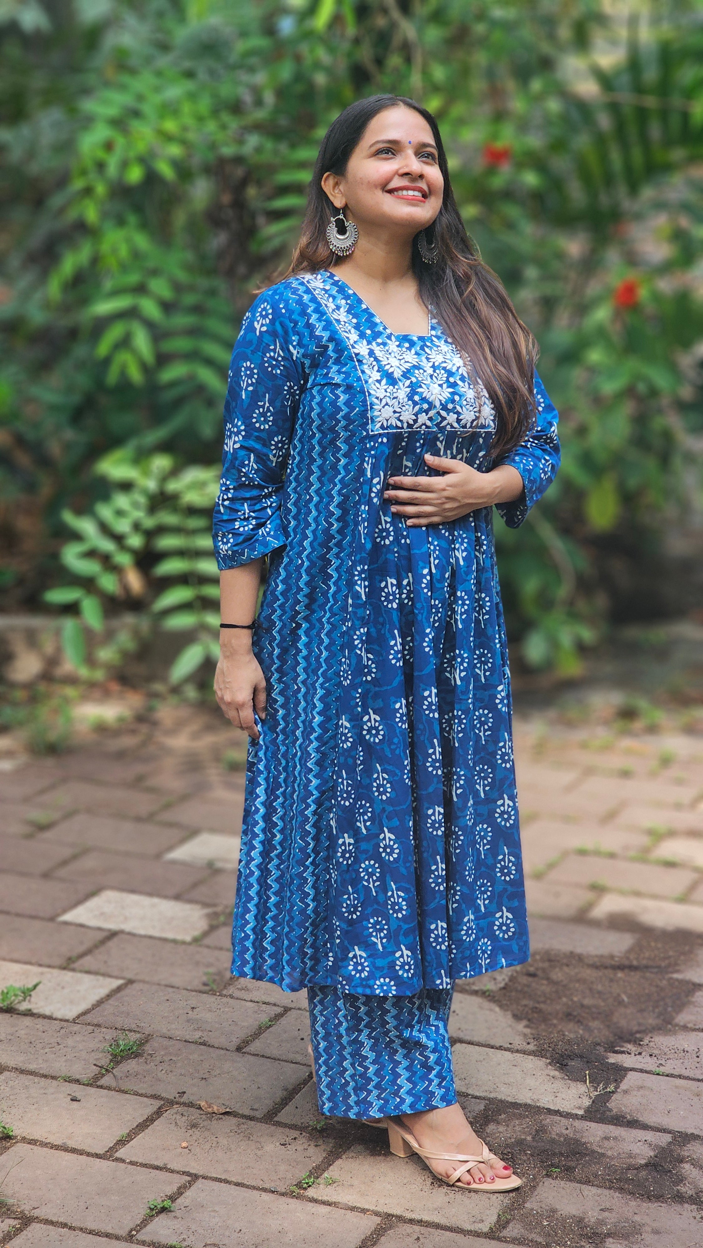 Indigo Blue Printed A-line Kurta Set with Dupatta - KM116