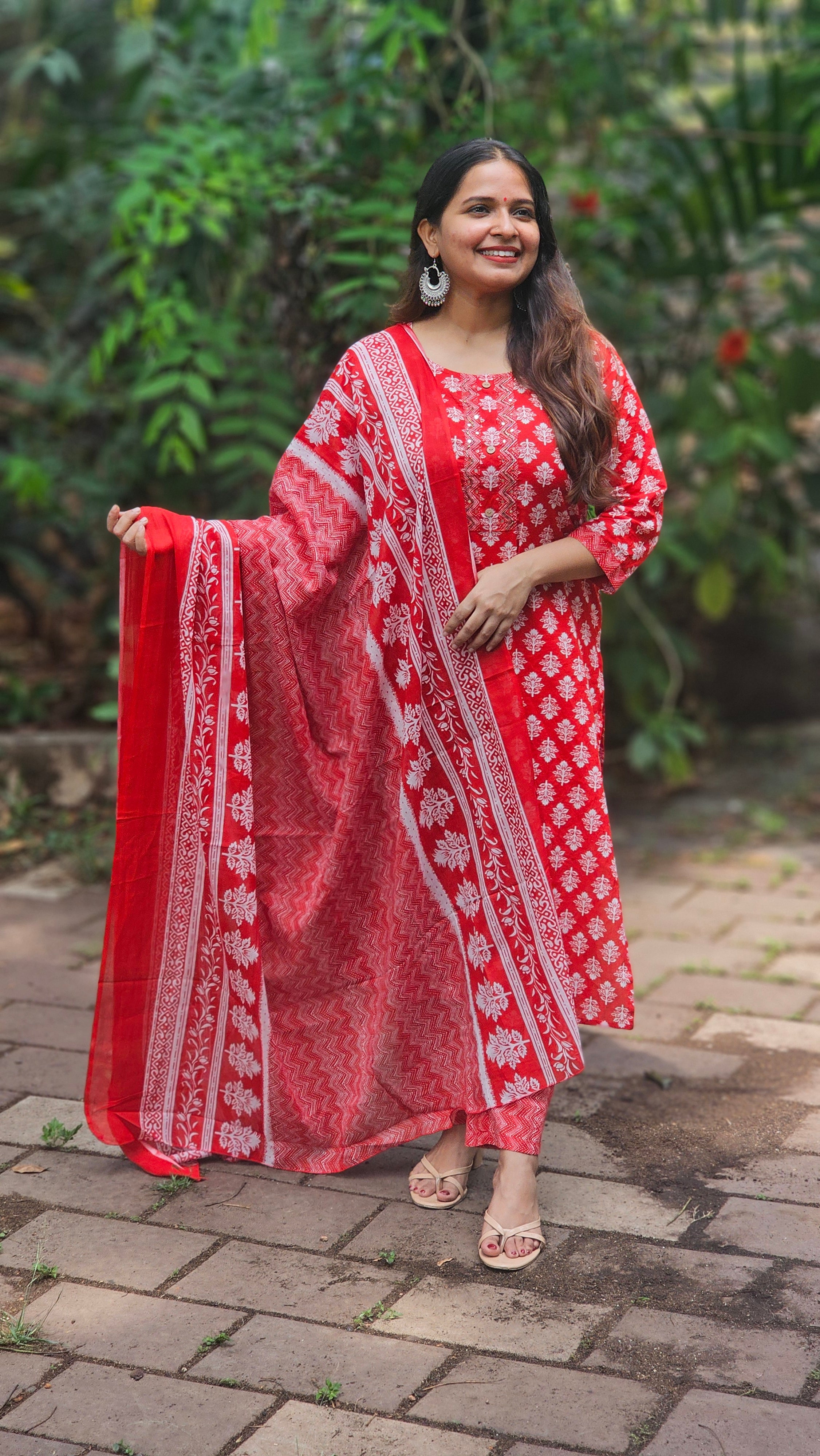 Red Printed Kurta Set with Dupatta - KM118