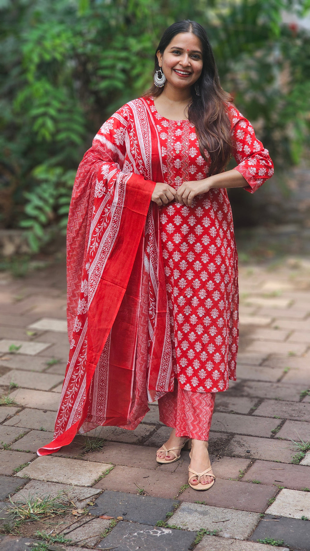 Red Printed Kurta Set with Dupatta - KM118