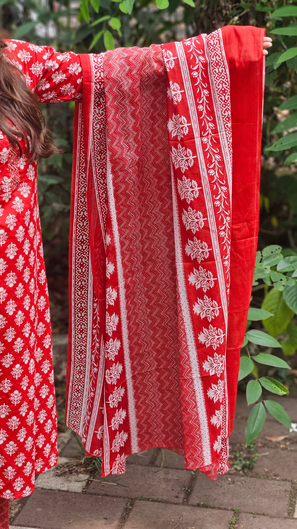 Red Printed Kurta Set with Dupatta - KM118