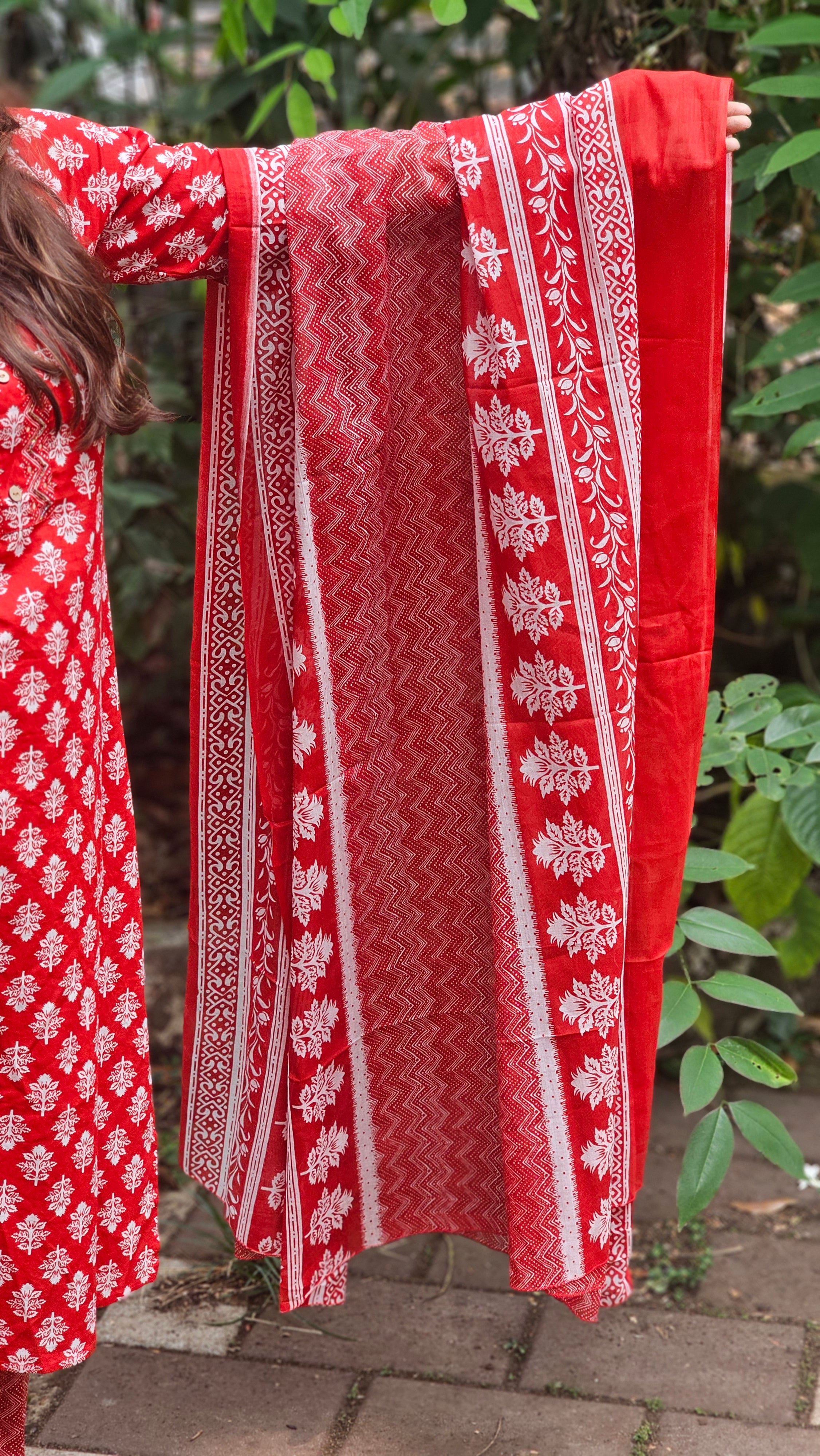 Red Printed Kurta Set with Dupatta - KM118