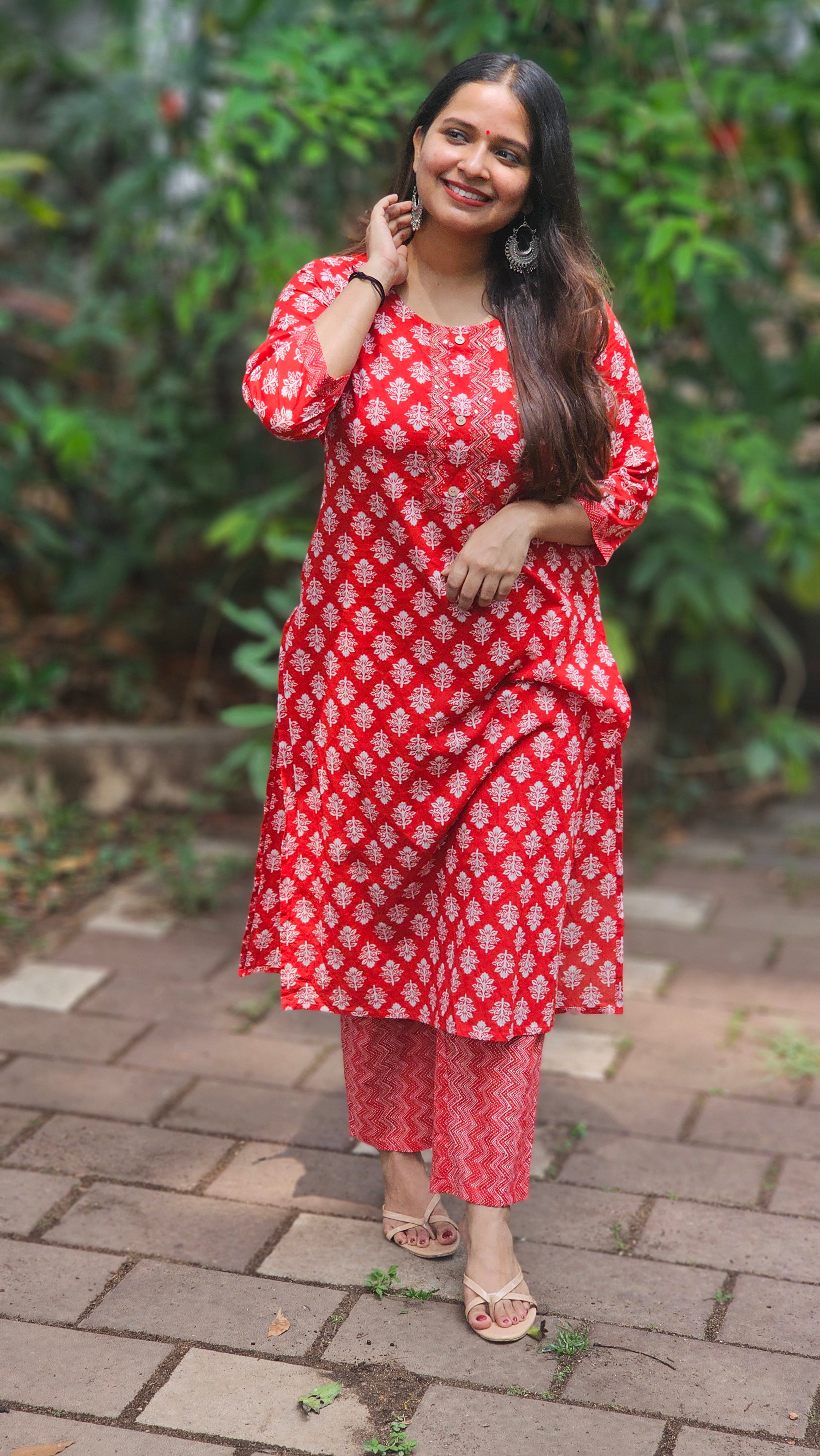 Red Printed Kurta Set with Dupatta - KM118
