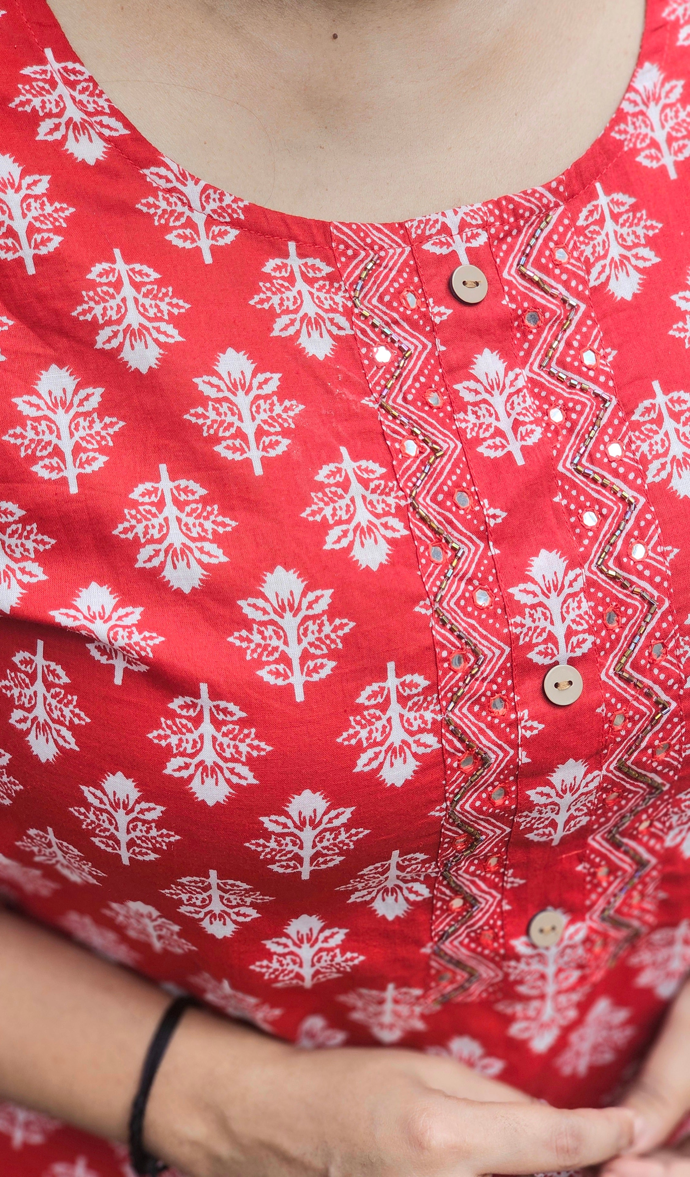 Red Printed Kurta Set with Dupatta - KM118