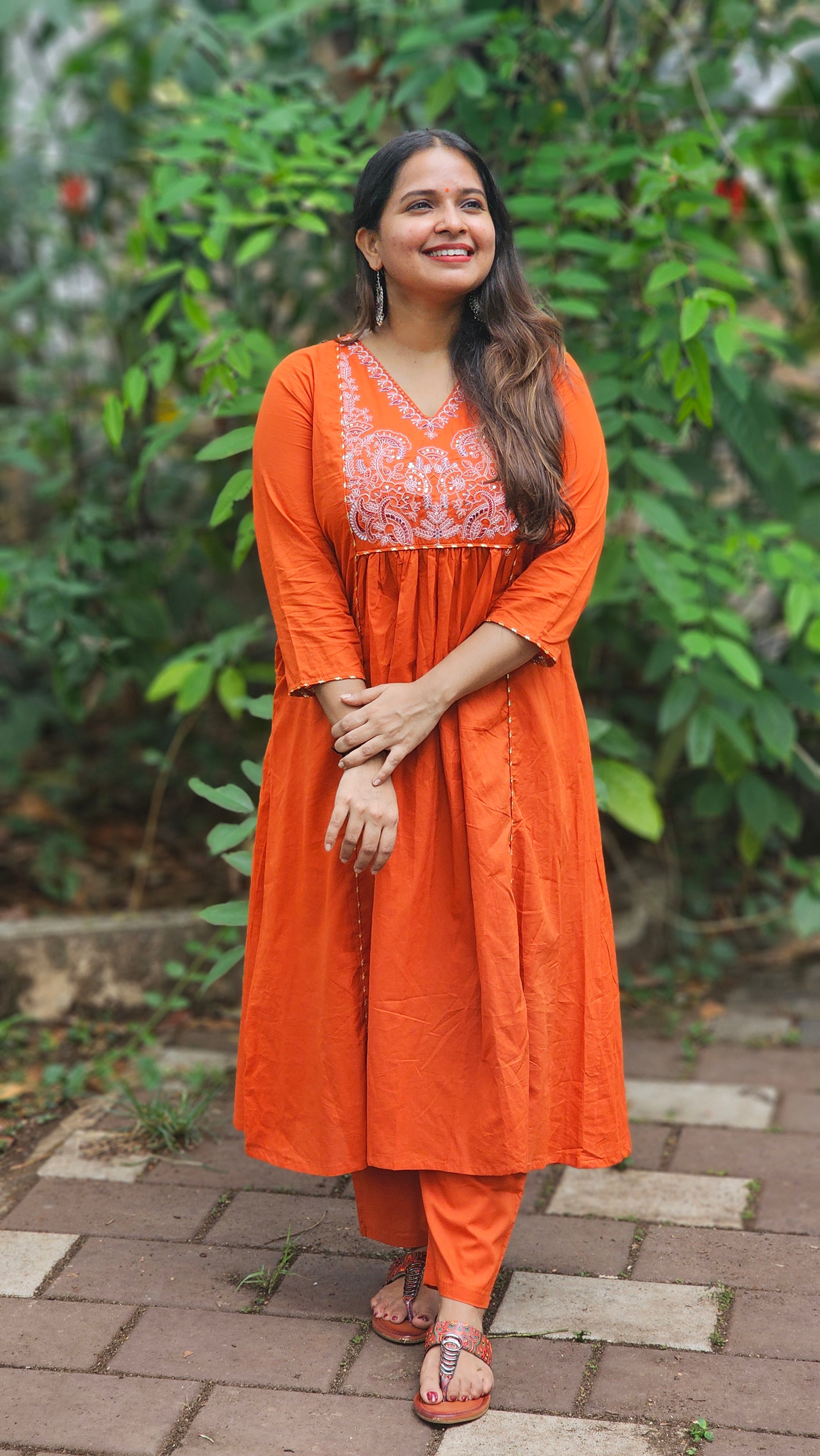 Burnt Orange A-line Kurta Set with Dupatta - KM117