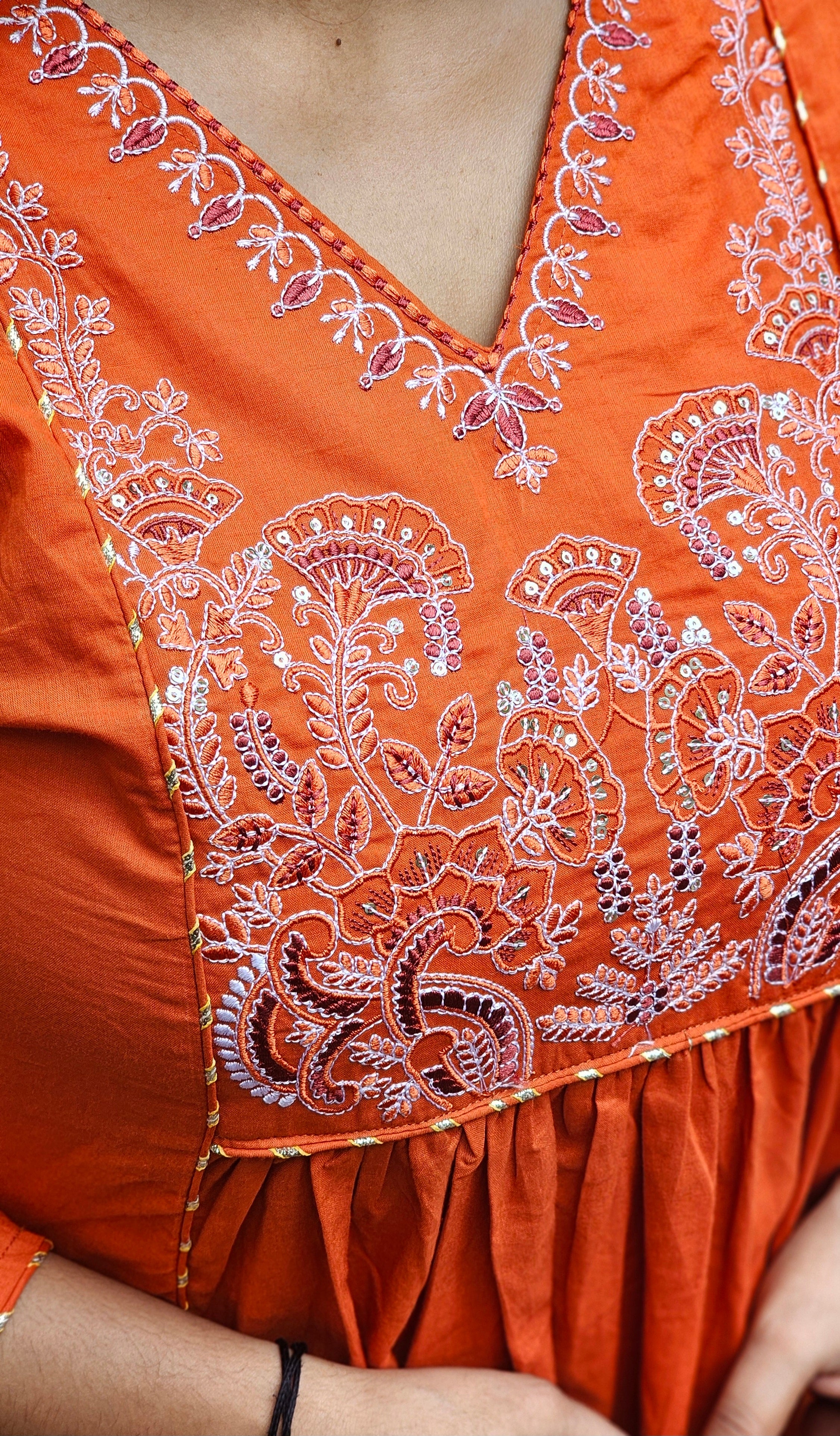 Burnt Orange A-line Kurta Set with Dupatta - KM117