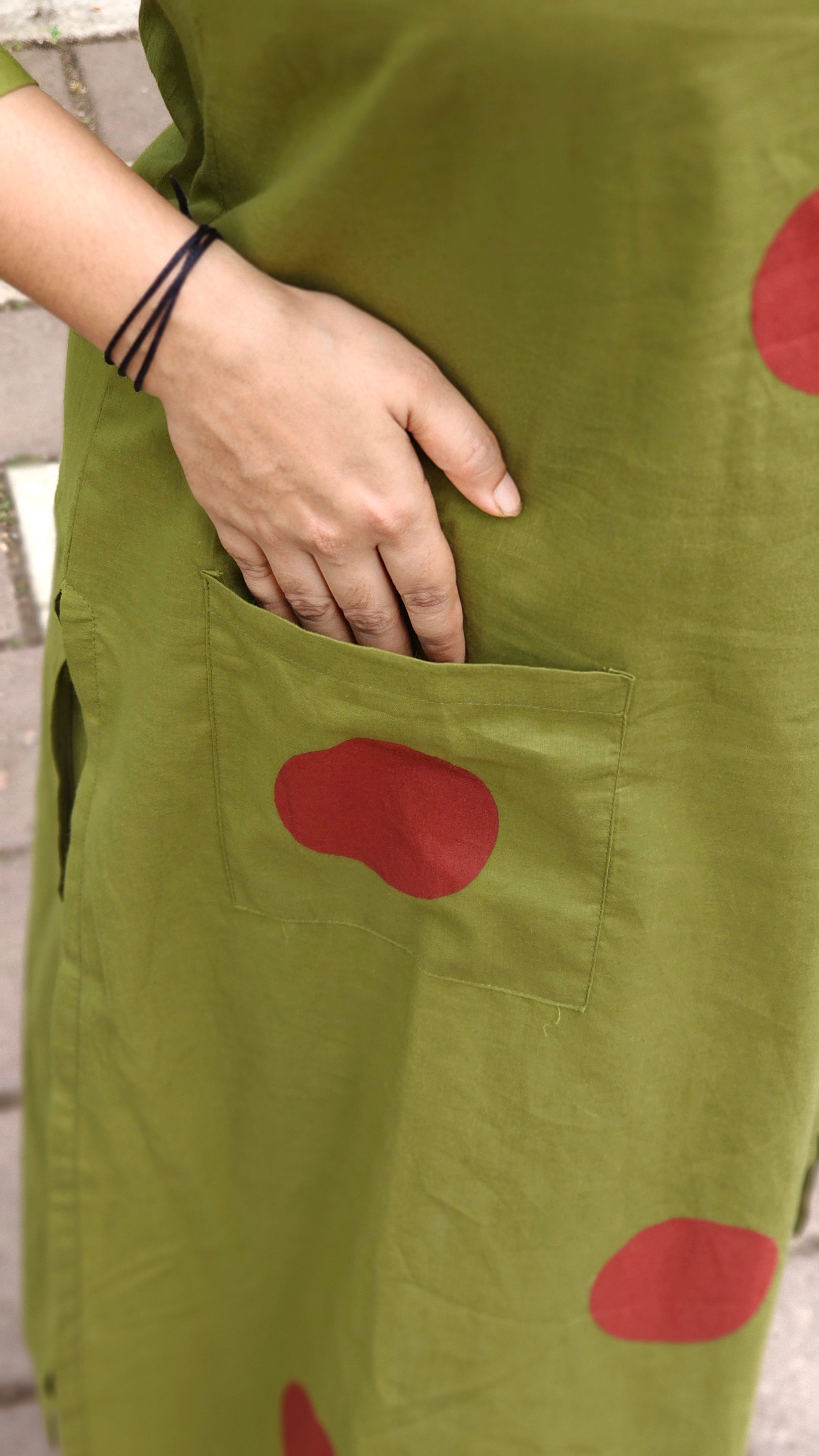 Olive Green Polka Dot Kurta Set with Dupatta - KM114
