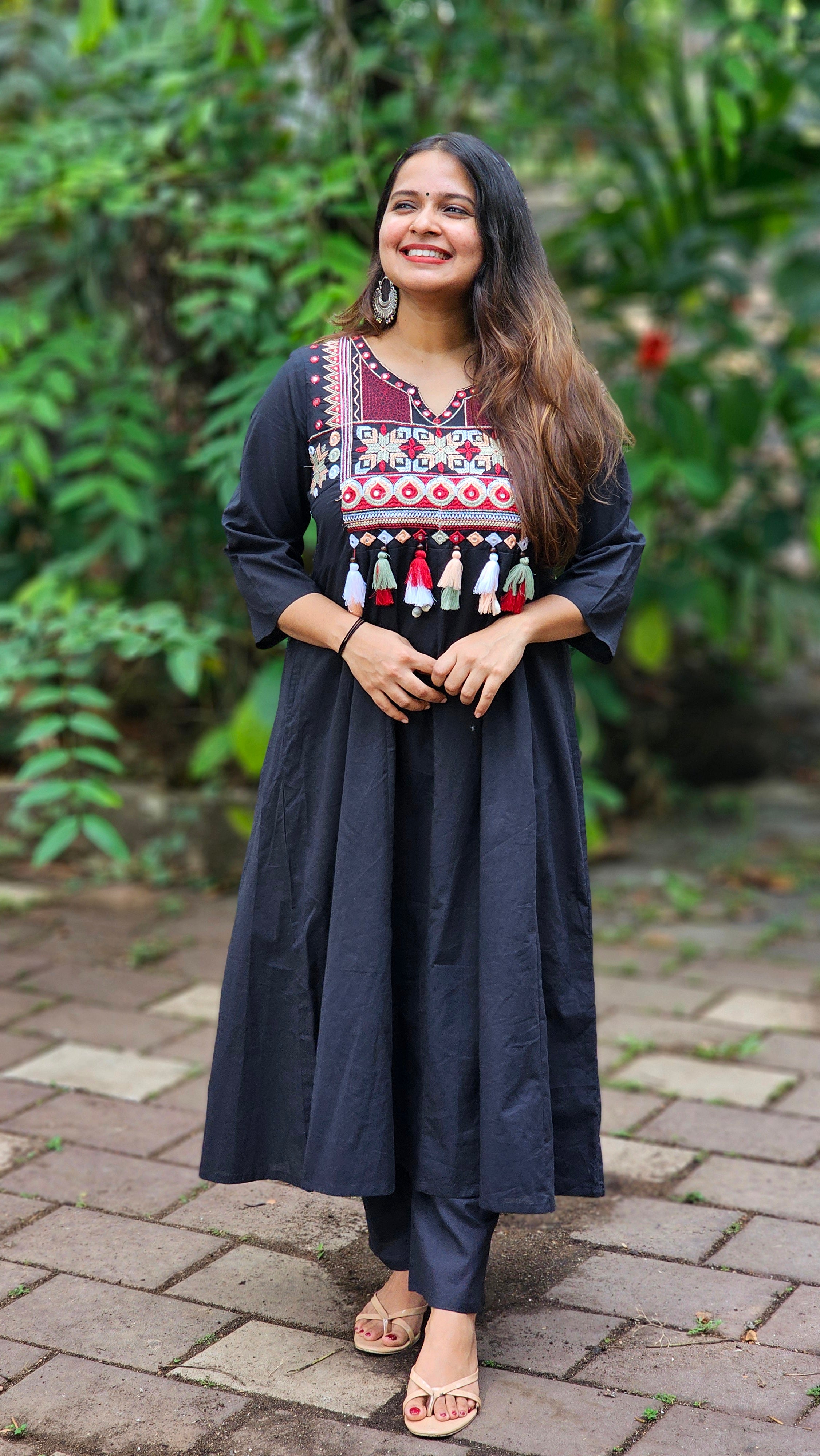 Black A-line Kurta Set with Dupatta - KM112