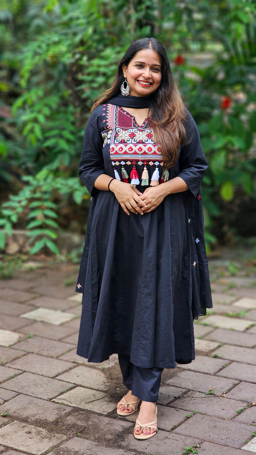 Black A-line Kurta Set with Dupatta - KM112