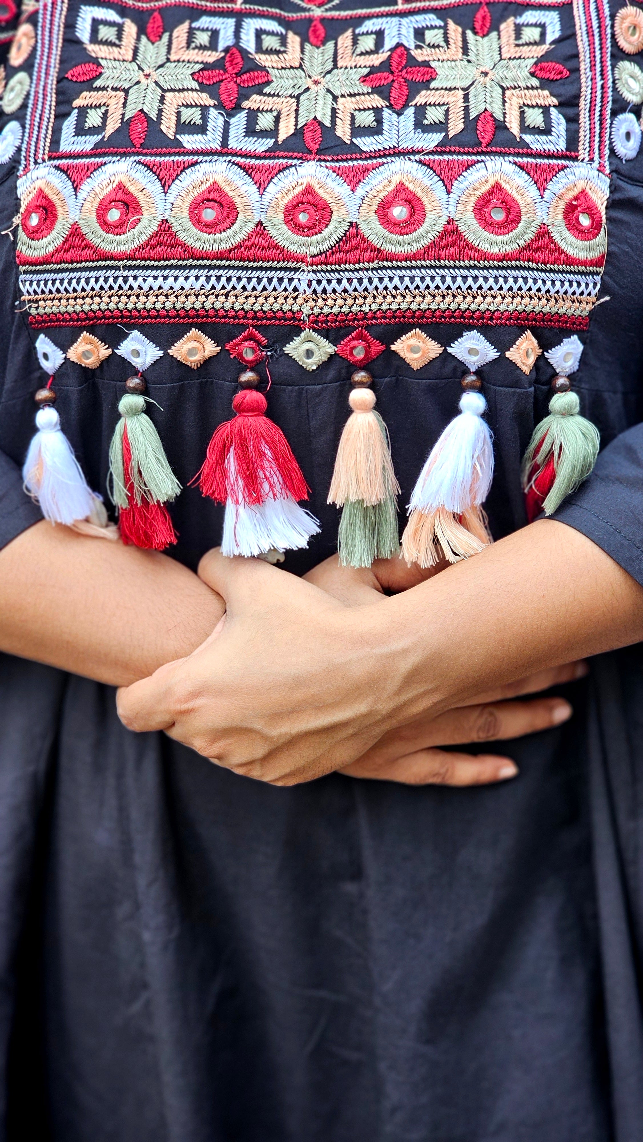 Black A-line Kurta Set with Dupatta - KM112