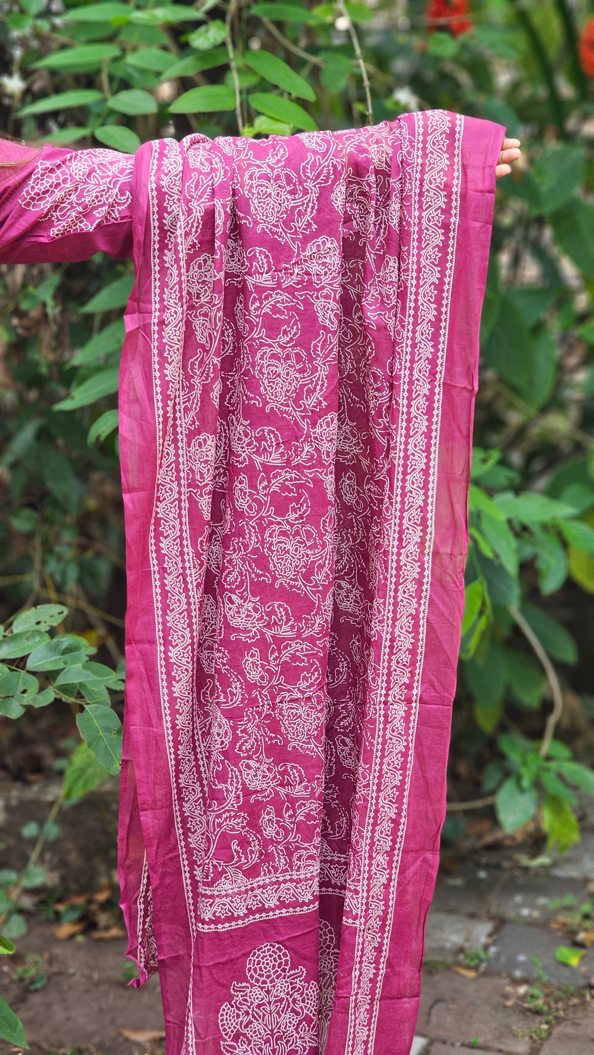 Magenta Floral Printed Kurta Set with Dupatta - KM113