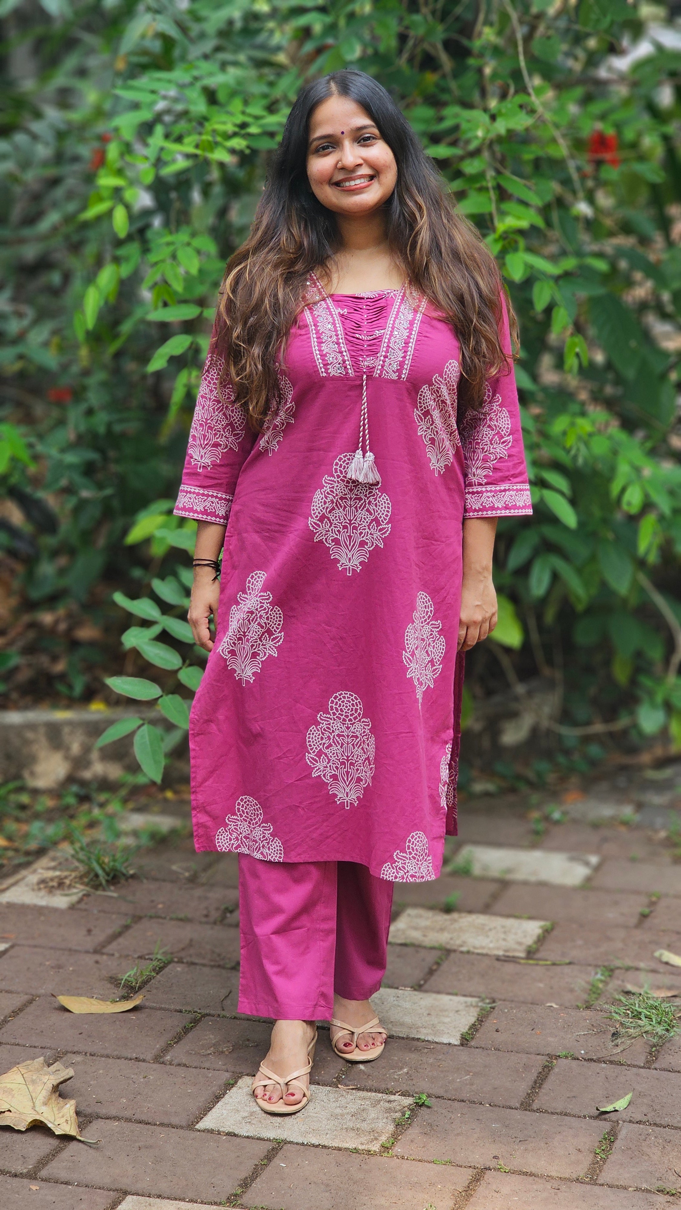Magenta Floral Printed Kurta Set with Dupatta - KM113