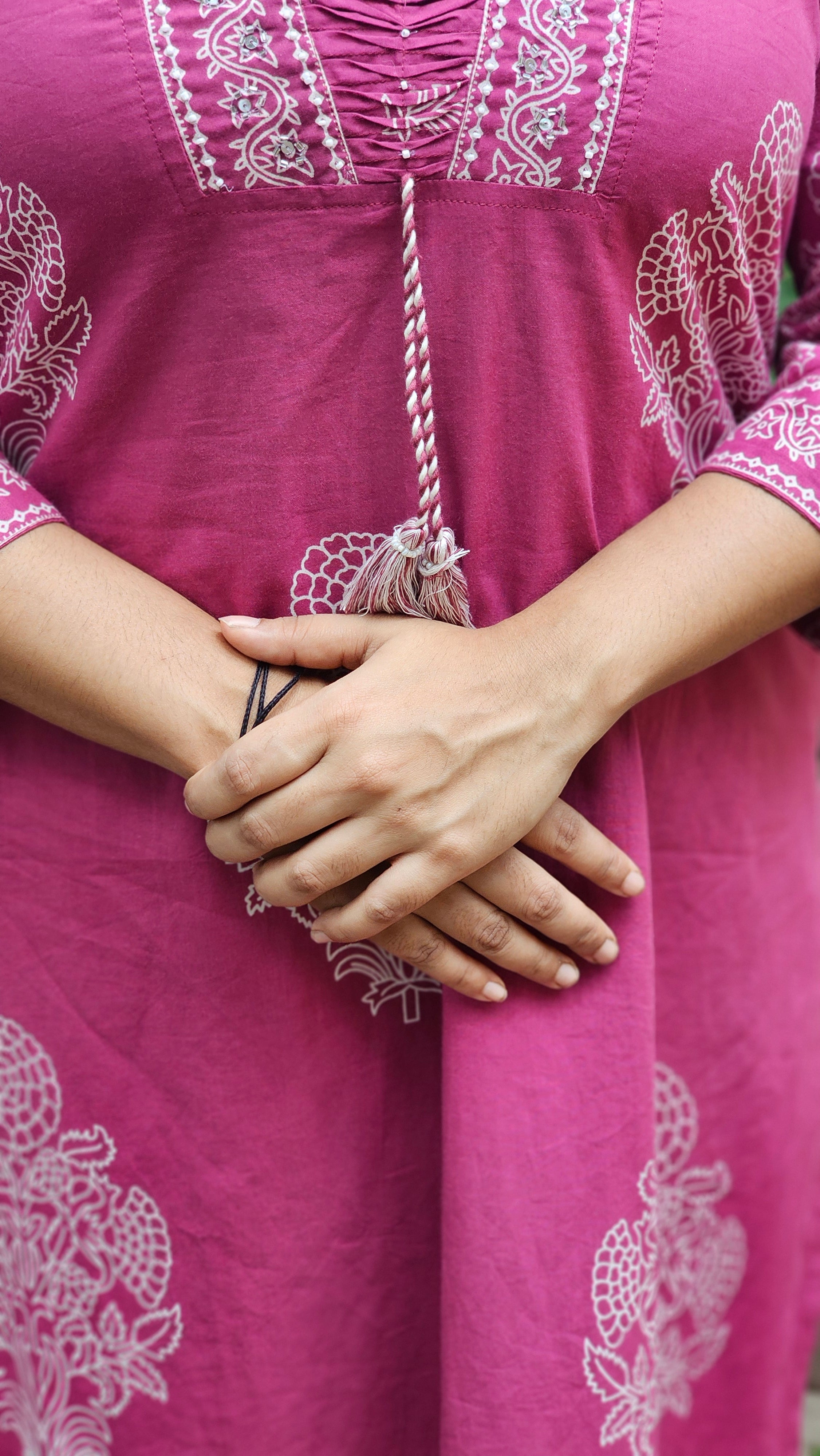 Magenta Floral Printed Kurta Set with Dupatta - KM113